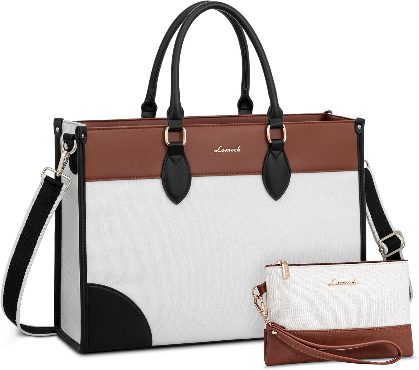 LOVEVOOK Laptop Bag for Women 15.6 lnch,Waterproof Laptops Tote Bags for Womens,Professional Work Bags for Women with Cup Holder,Large Laptop Purse Computer Briefcase Office Teacher Clutch Bag,2 PCS