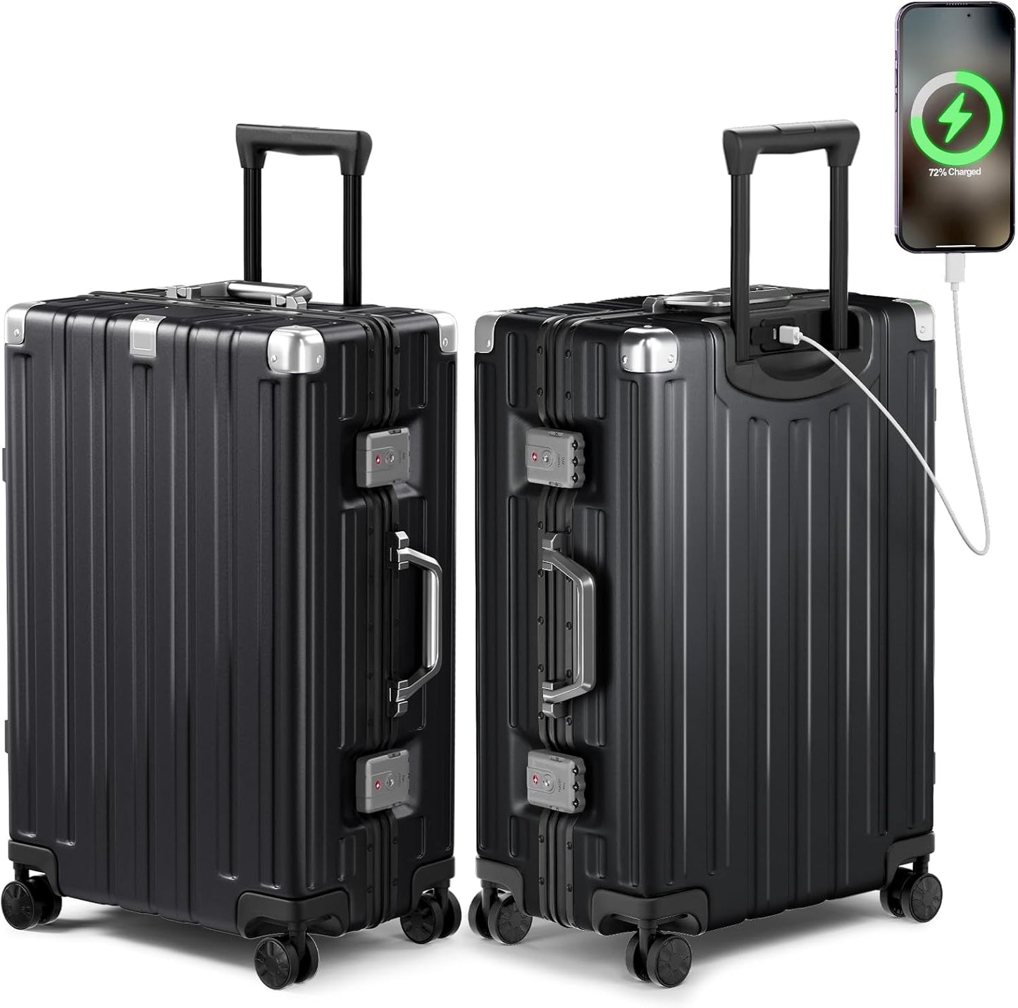 Krute Checked Aluminum Frame Suitcase 24 Inch Zipperless Luggages Hardside PC Luggage With Spinner