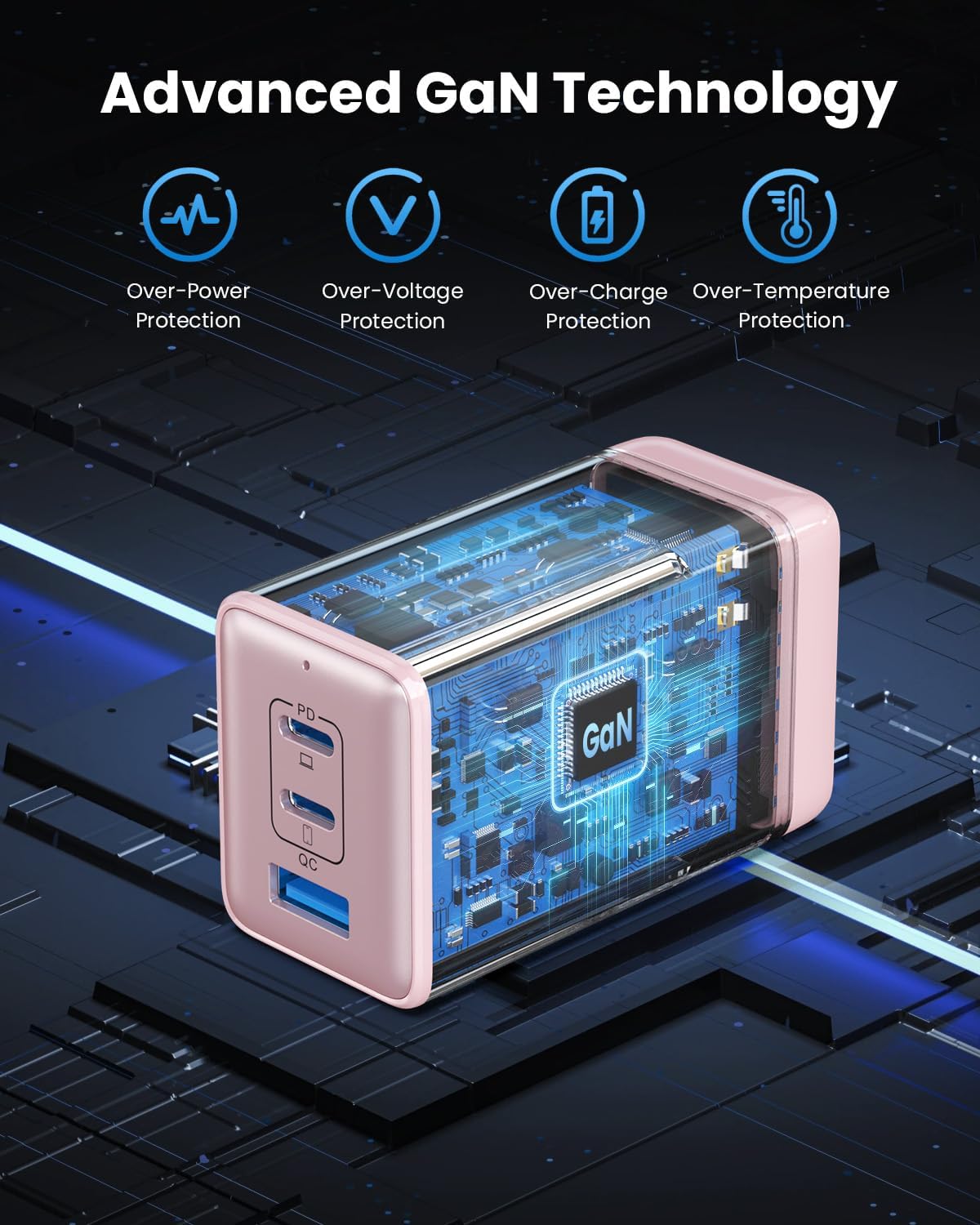 128W USB C Wall Charger,GaN III 3-Port Fast Charging Station,PD QC Foldable Charger Block Portable