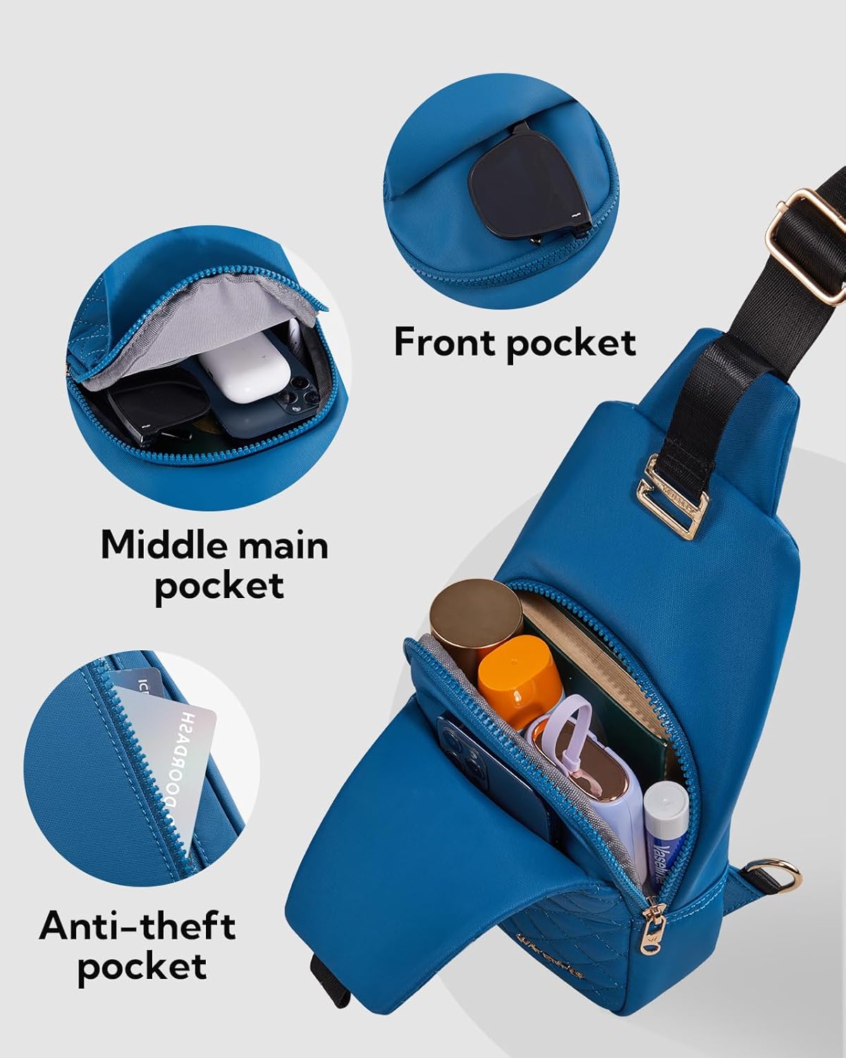 WATERFLY Small Crossbody Sling Backpack: Fashion Chest Crossbody Bag for Women Men Anti Theft Stylish Casual Daypack Trendy Travel Bags Lake Blue