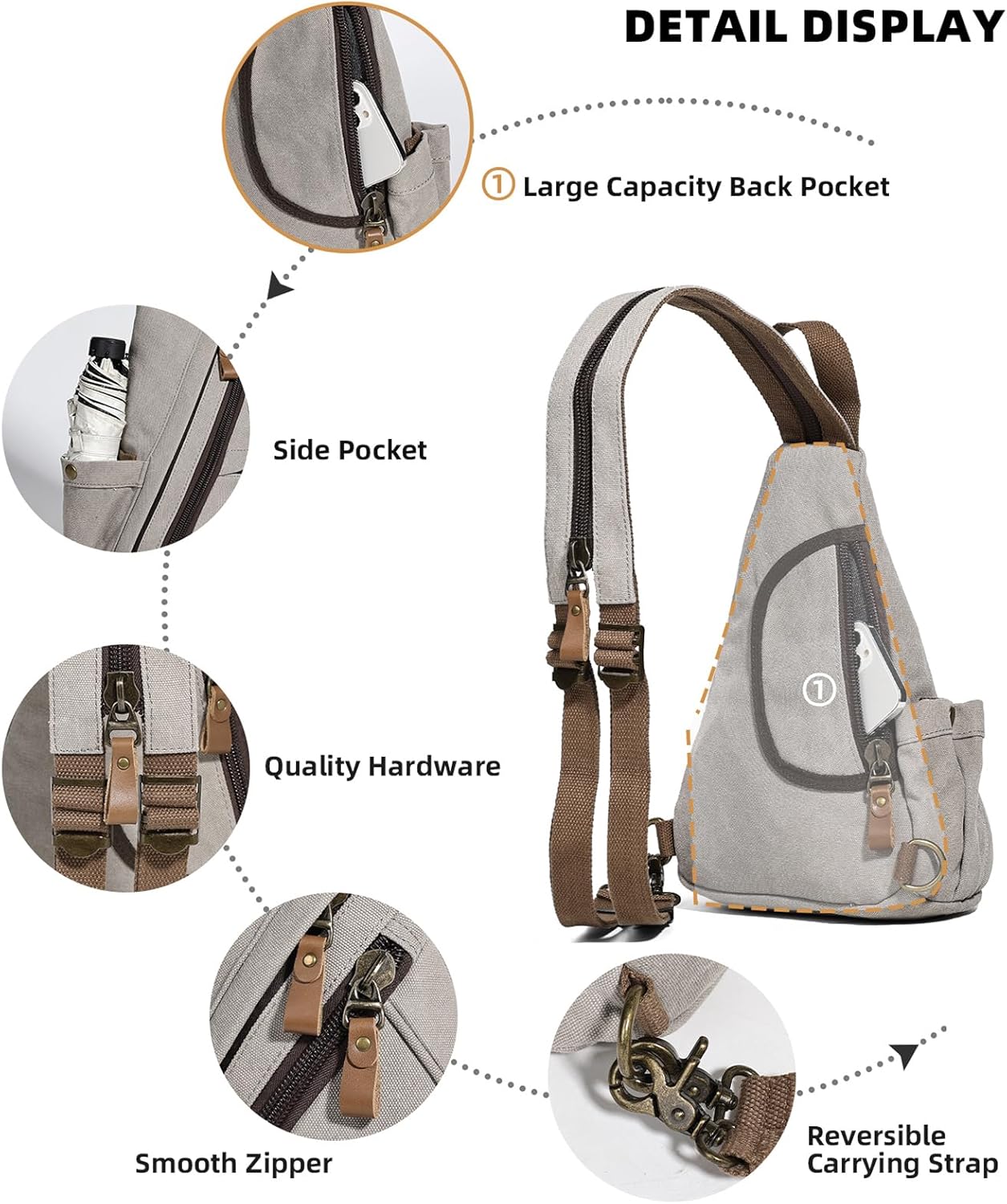 KL928 Canvas Sling Bag - Small Crossbody Backpack Shoulder Casual Daypack Rucksack for Men Women(Small Version)