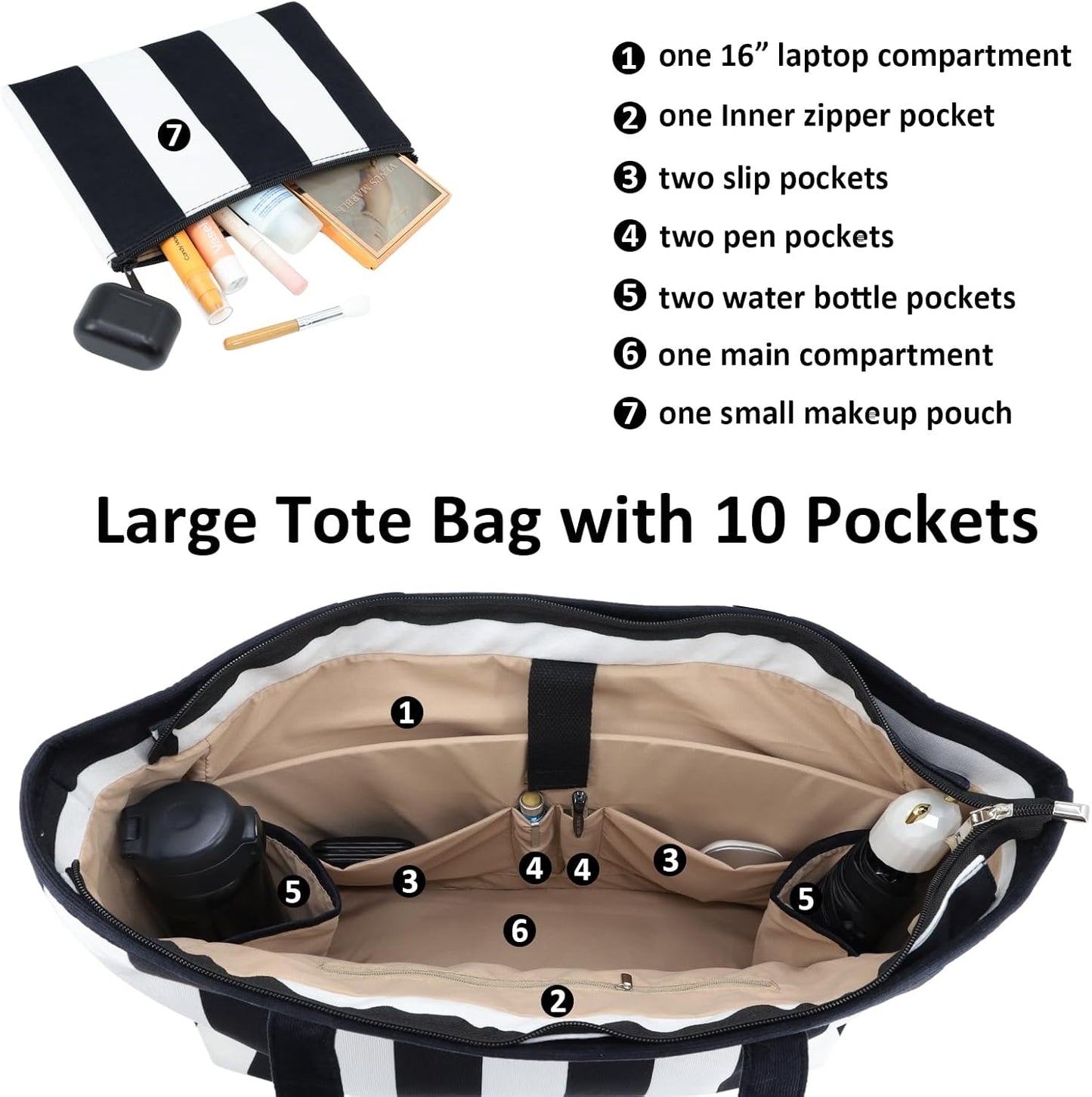 UERRUAM Corduroy Tote Bag for Women with Laptop Compartment,Cup Holder Inside,Makeup Pouch-for Work,Travel,College,Gym,Nurse