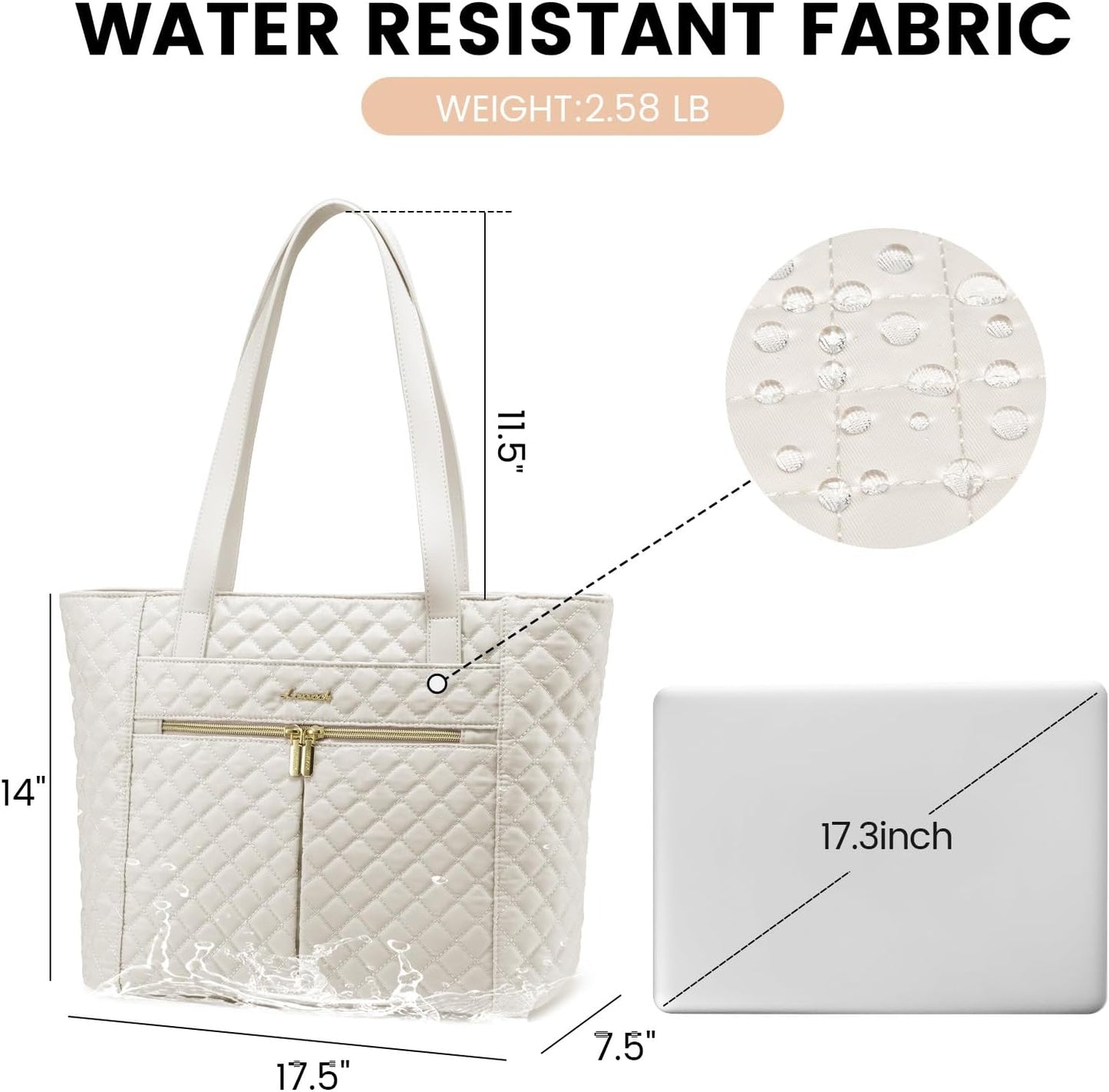 LOVEVOOK Laptop Bag for Women 17 inch,Diamond Quilted Work Tote Bags Womens Laptop Tote Bag Computer Shoulder Bags,Stylish Travel Tote Bags Laptop Purse Briefcase Handbag with Clutch Purse,Off-white