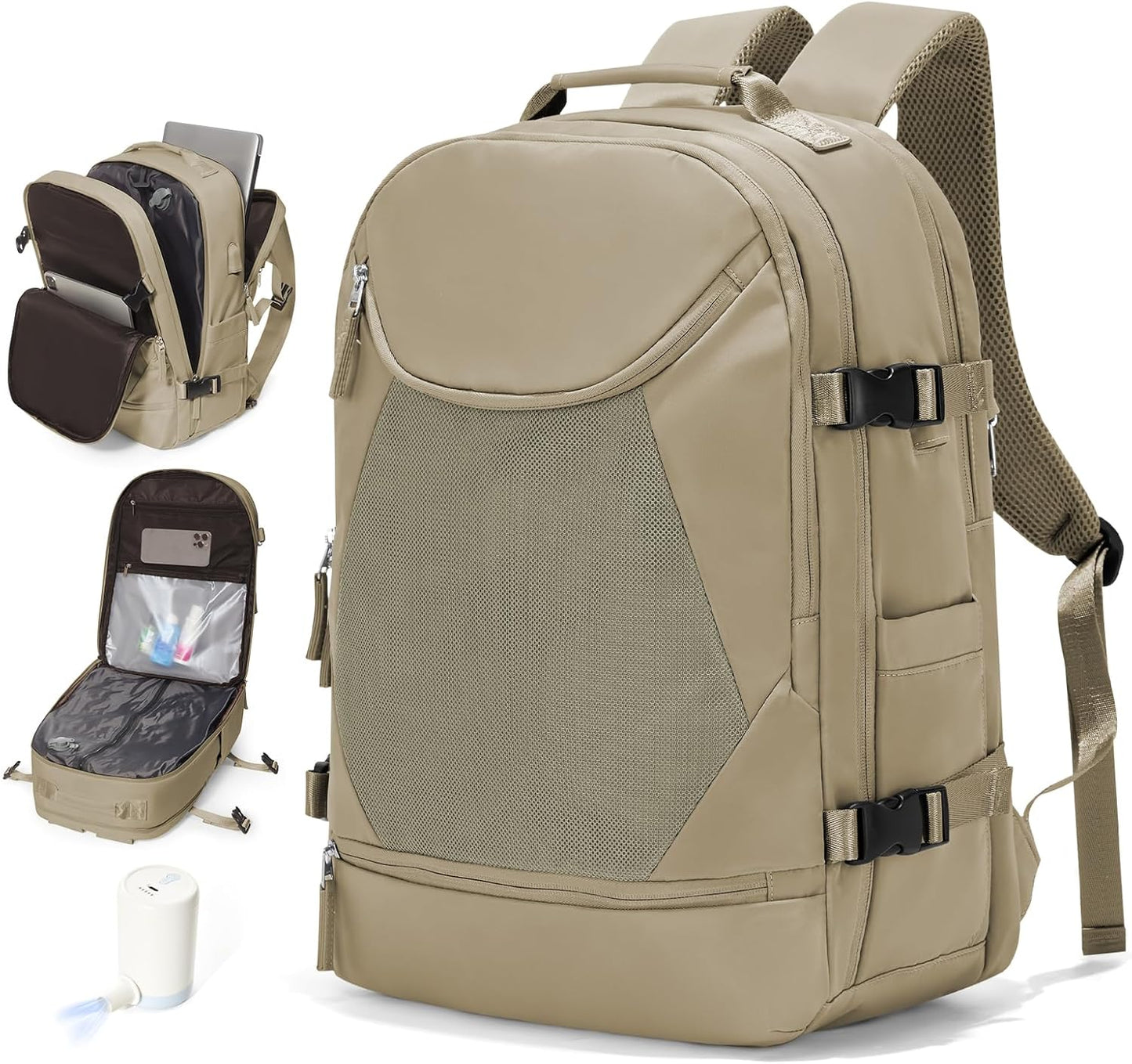 Vacuum Backpack Travel with Pump, Expandable Travel Backpack with Vacuum System, Vacuum Compression Bags Personal Item Carry On Suitcase Luggage Flight Approved Backpacks for Women Men, Brown