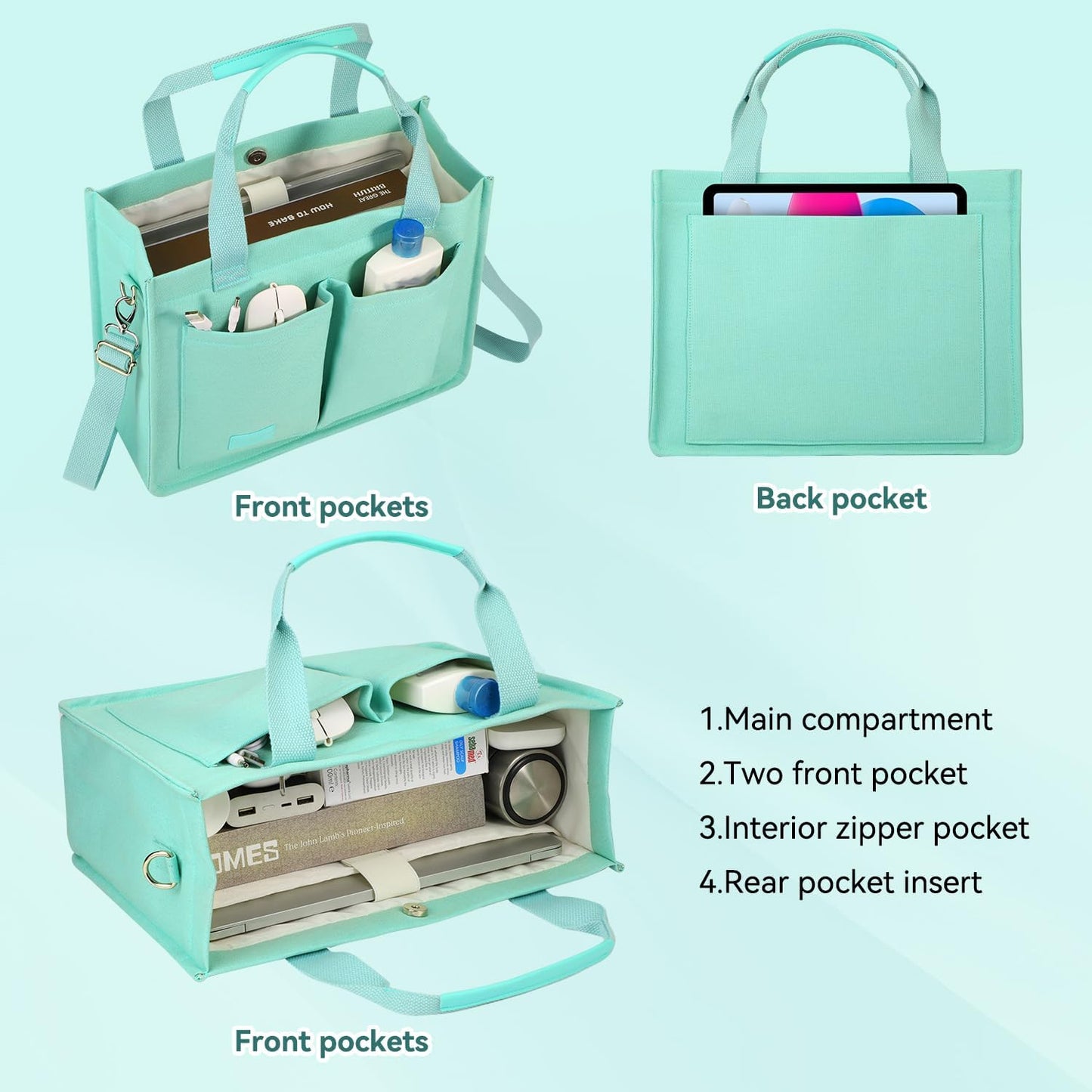 Voova Large Canvas Tote Bag for Women, Womens Laptop Work Bags Crossbody Purse Handbag Shoulder Travel Messenger Totes