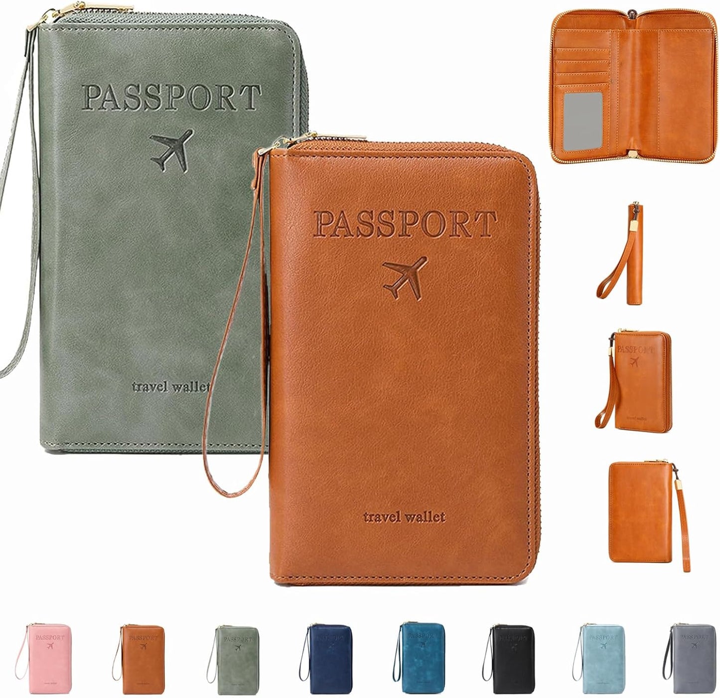 Similarbe RFID Passport Wallet,Similarbe Multi-Functional RFID Passport Wallet,Travel Wallet for Women Men - ID Card Organizer with Anti-Theft,Slim Leather Cover for Credit Cards,Cash (2PCS-D)
