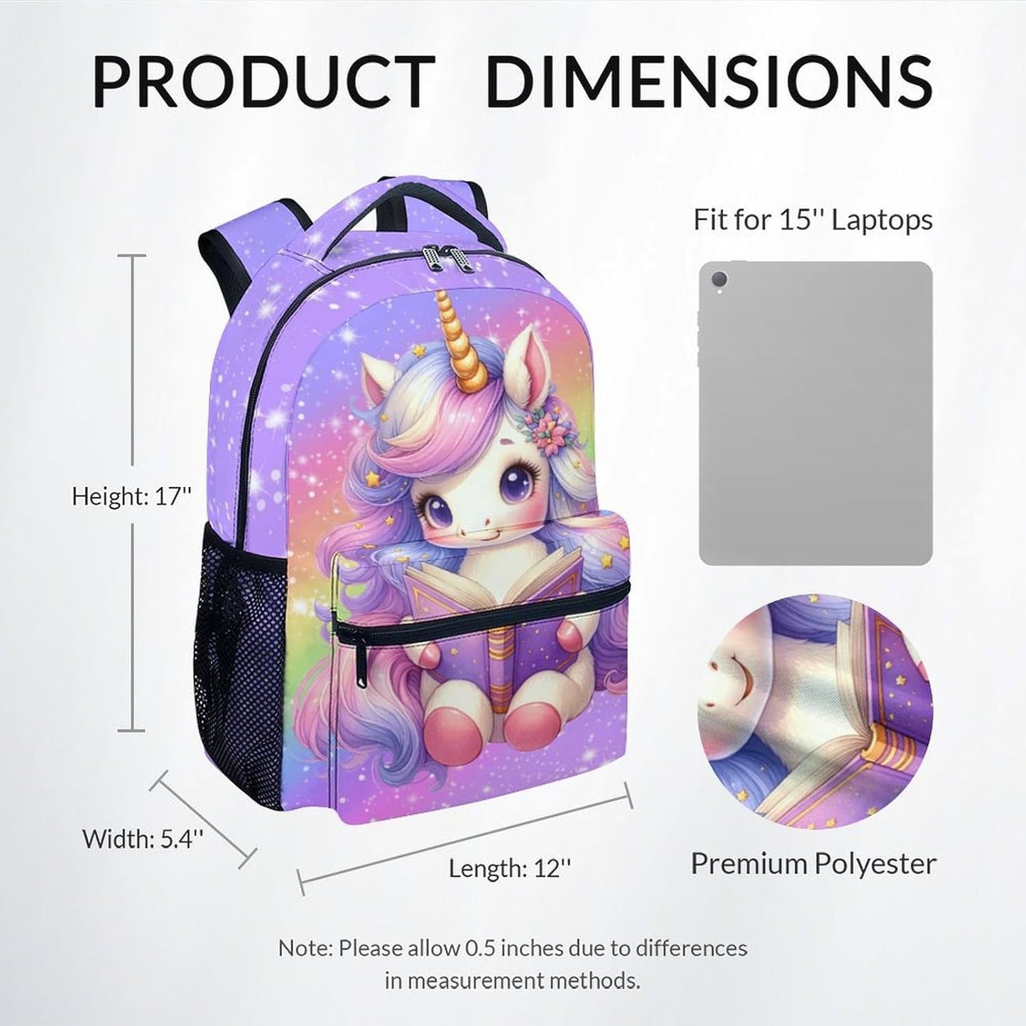 Girls Backpack, Unicorn Backpacks for Kids, 17" Toddler Bookbag for Elementary Preschool Kindergarten, Cute Rainbow School Bag