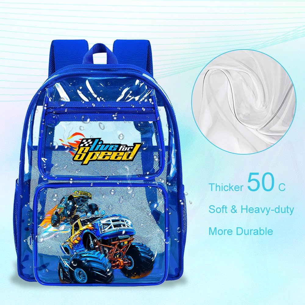 UFNDC 3PCS Clear Backpack for Girls and Boys, Unicorn Cat Transparent Bookbag, See Through School Bag for Kids Elementary