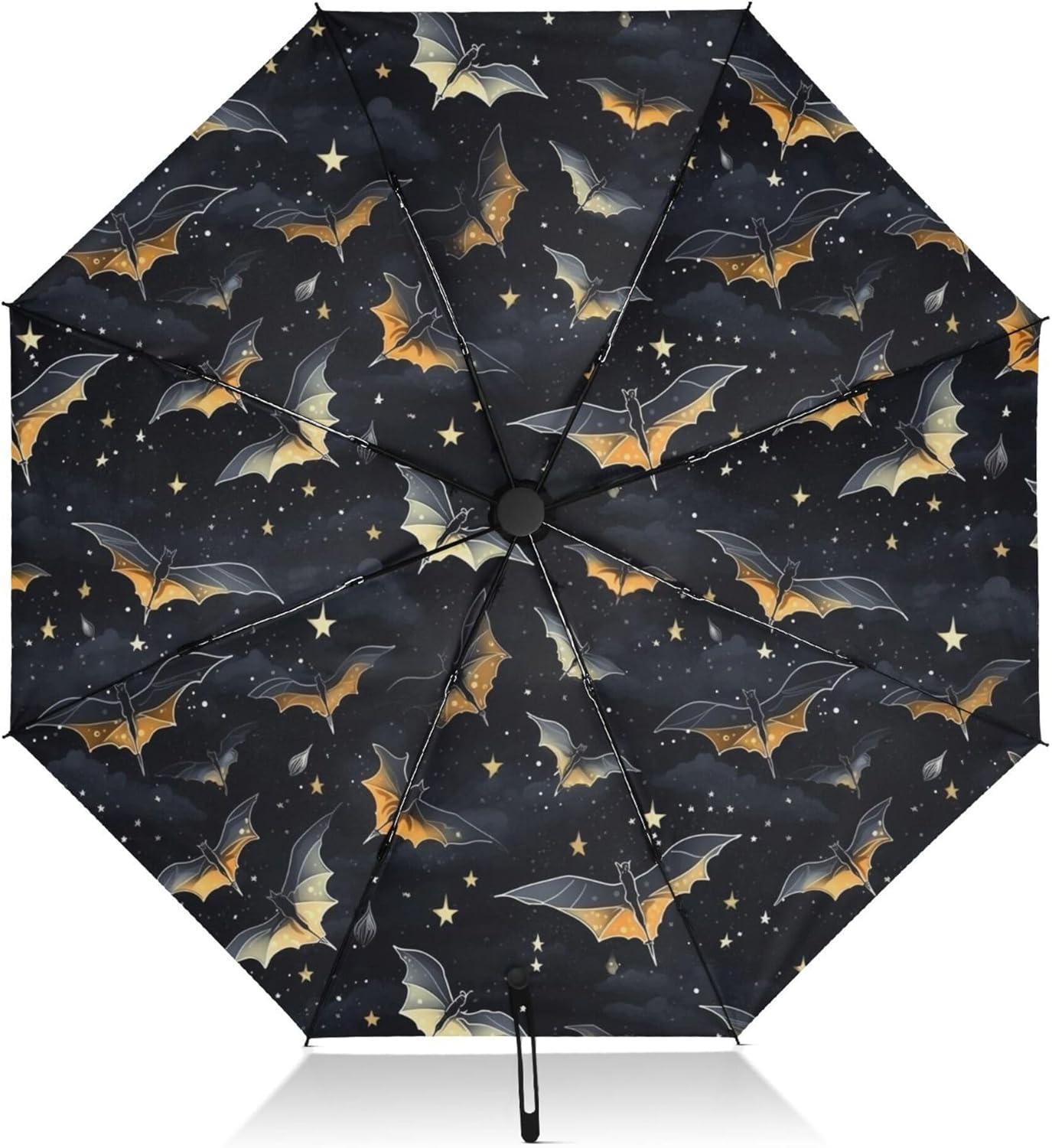 Automatic Folding Umbrella Windproof Strong, UV Protection Compact Black Gothic Moon Spider Webs and Bats Sun Rain Sun Rain Travel Umbrellas for Women Men