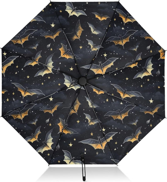 Automatic Folding Umbrella Windproof Strong, UV Protection Compact Black Gothic Moon Spider Webs and Bats Sun Rain Sun Rain Travel Umbrellas for Women Men