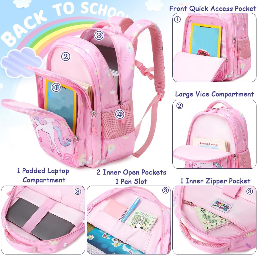 Meisohua Girls Backpack with Lunch Box 3 in 1 Set Kids Backpack for Girls Preschool Kindergarten Elementary School Backpack