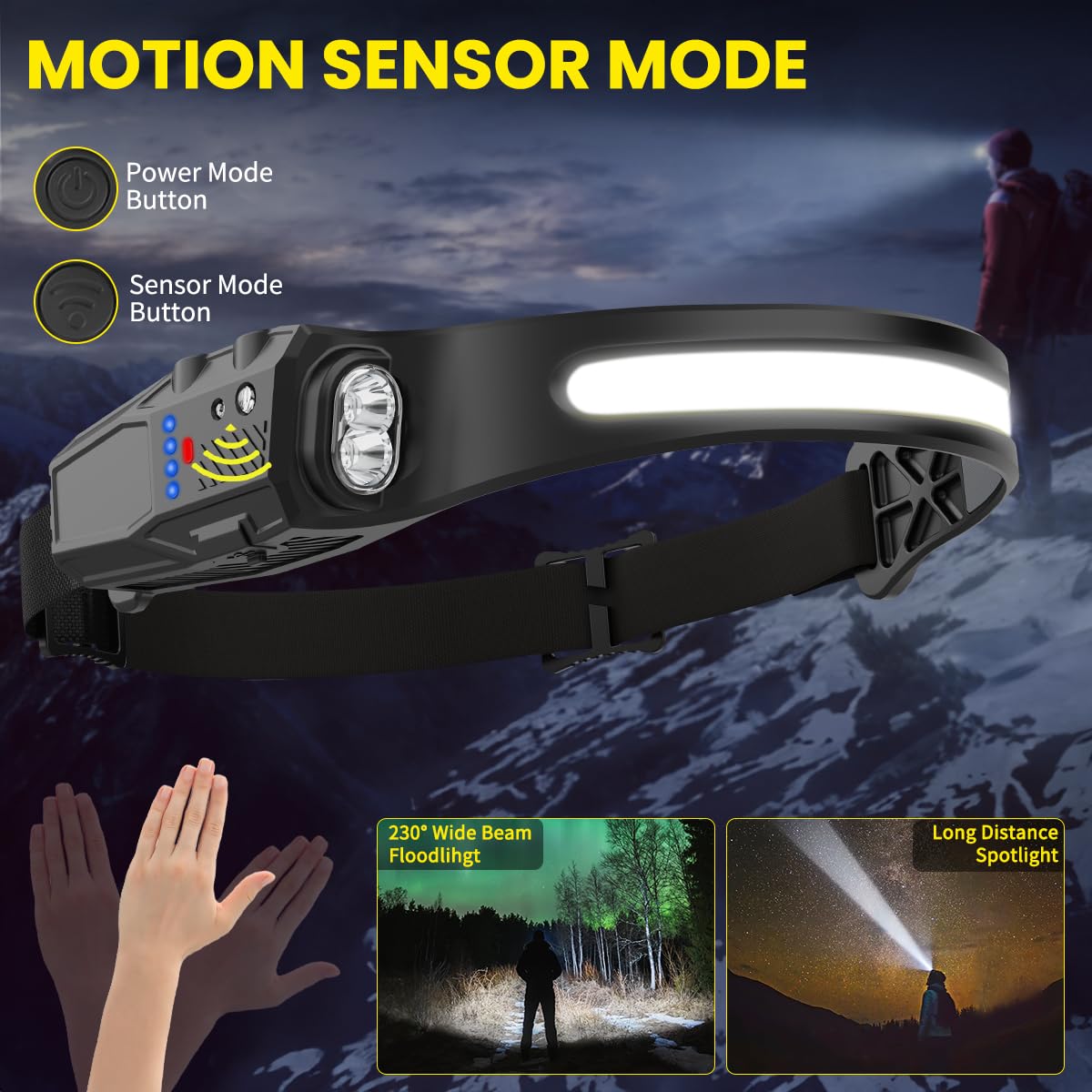 KYEKIO 3Pack 7Modes LED Headlamp Rechargeable with Red Light for Adults