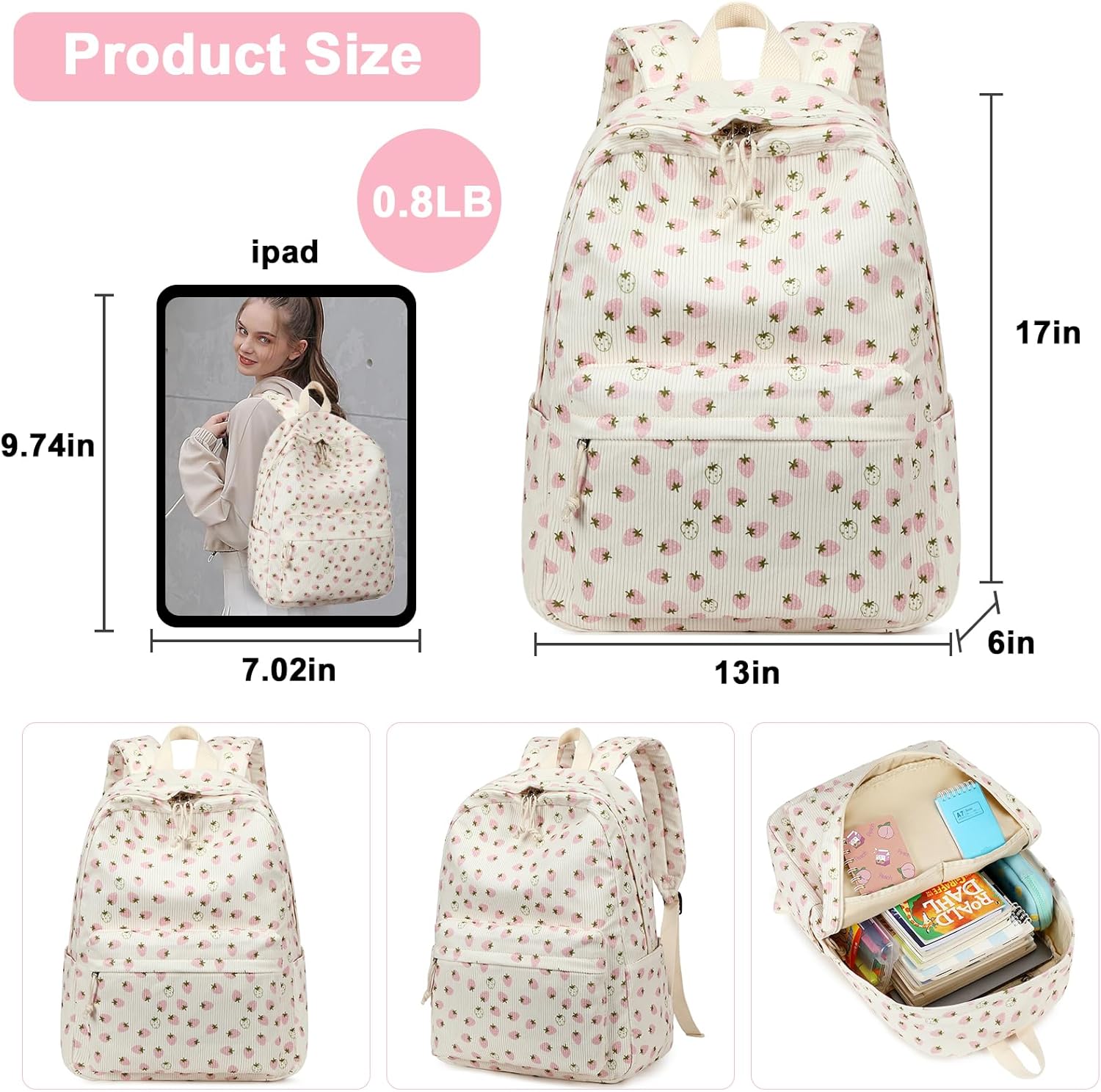 School Backpack for Teen Girls Bookbags Elementary High School Corduroy Laptop Bags Women Travel