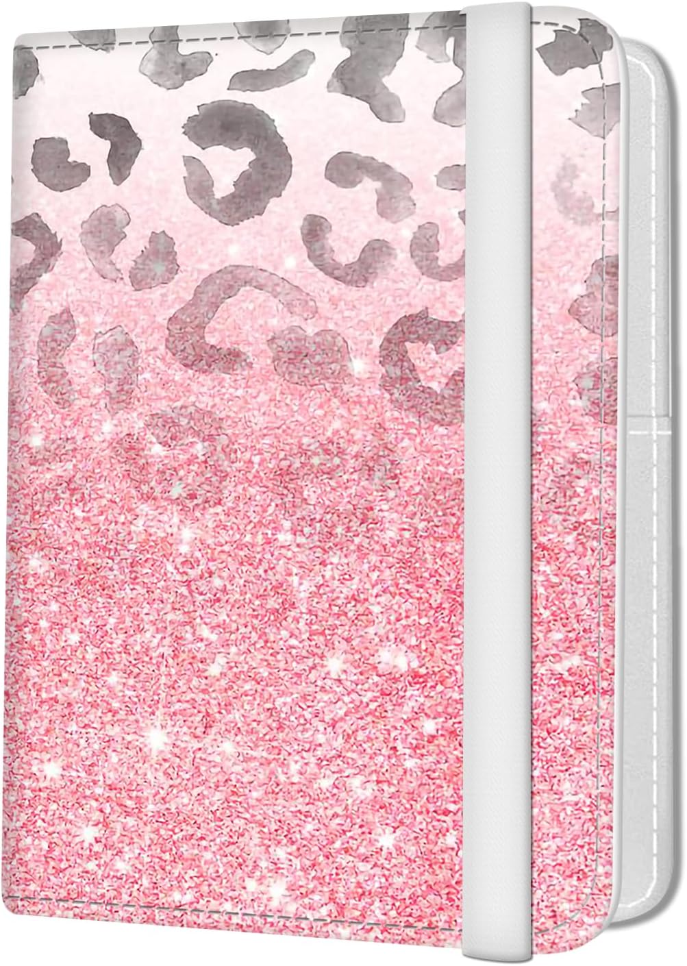 Passport Holder for Travel Essentials, Leather RFID Blocking Passport Wallet Cover Case, Cute Passport Book Holders for Women and Men Pink Glitter Leopard