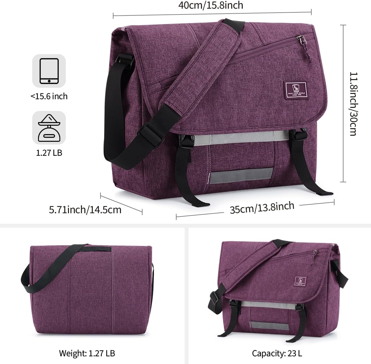 OIWAS Messenger Bag for Women, 15.6 Inch Laptop Crossbody Bags Men Casual Satchel Shoulder Bag