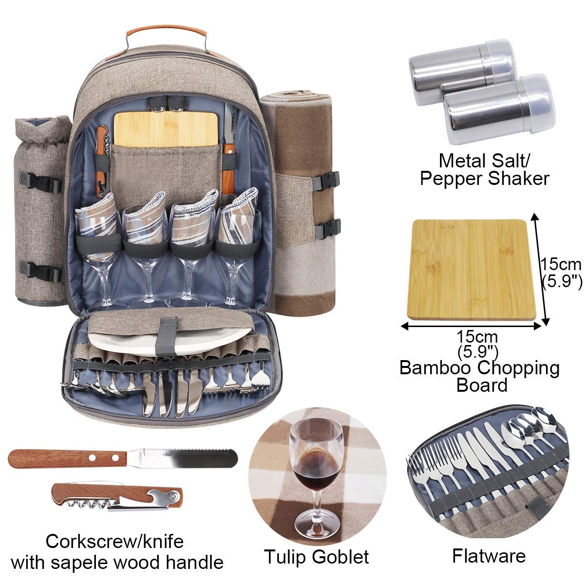 Sunflora Picnic Backpack for 4 Person Set Pack with Insulated Waterproof Pouch for Family Outdoor