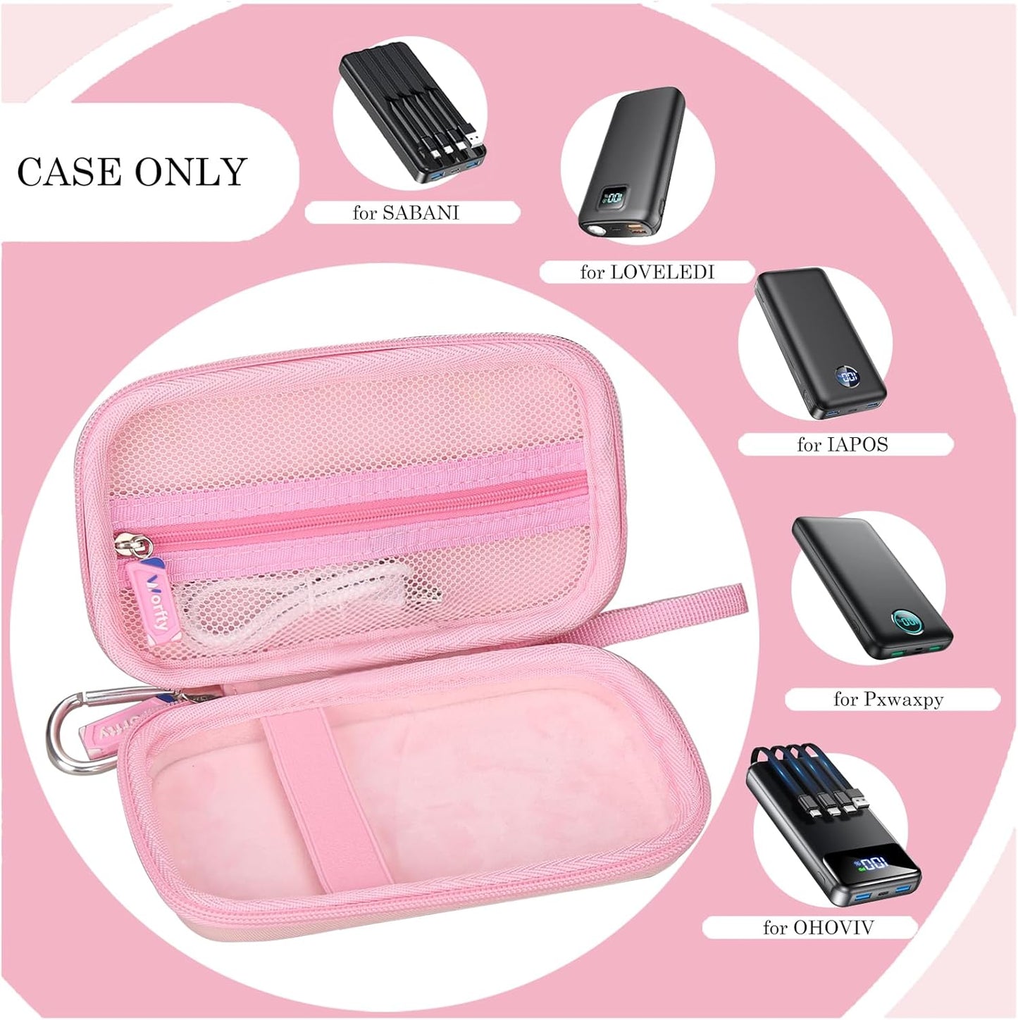 Hard Travel Case for SABANI for LOVELEDI for IAPOS for Pxwaxpy for OHOVIV for FOCHEW Portable Charger Power Bank, Storage Holder for Fast Charging Battery Protective Case (Pink)