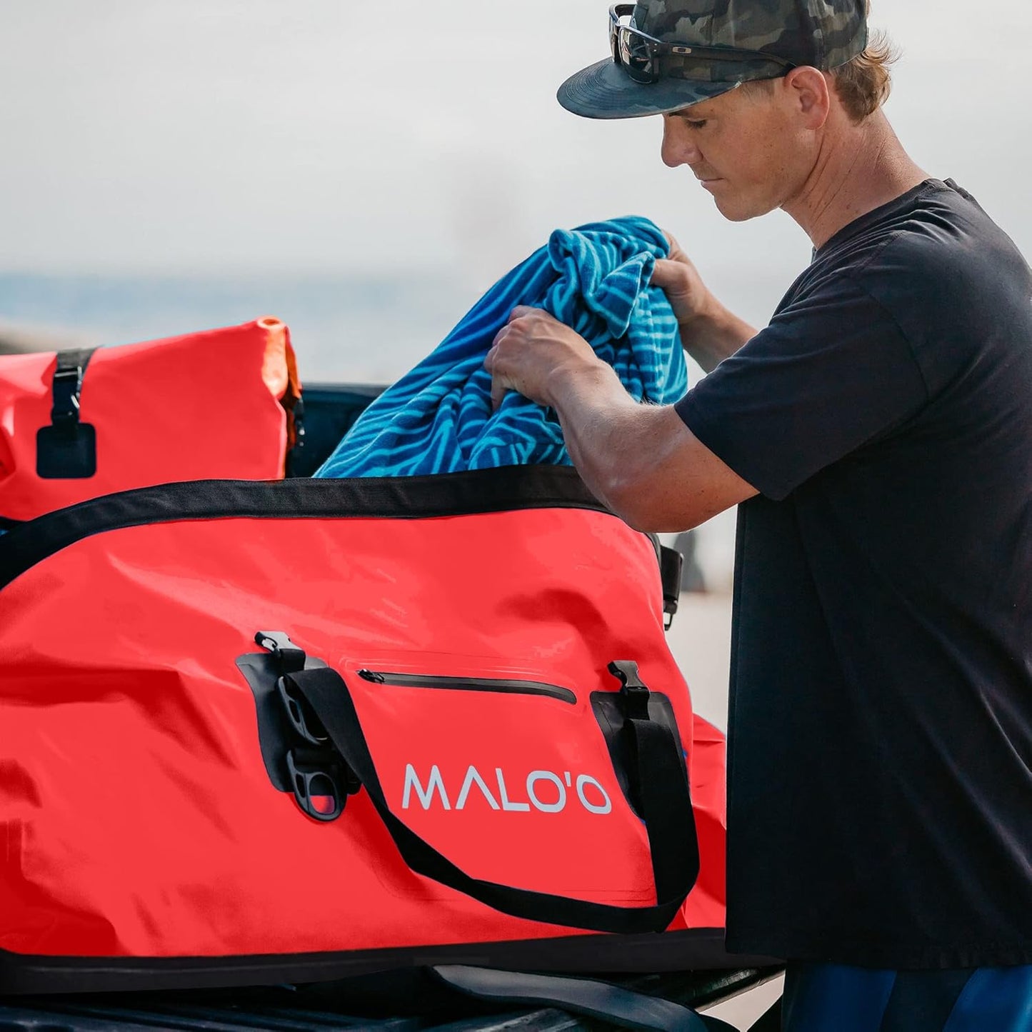 Malo’o Waterproof Dry Duffel, Heavy-Duty Roll Top Waterproof Gear Bag with Shoulder Strap & Molle Loops, Marine Duffel for Kayaking, Boating, Camping, Beach & Travel, Red, 100L