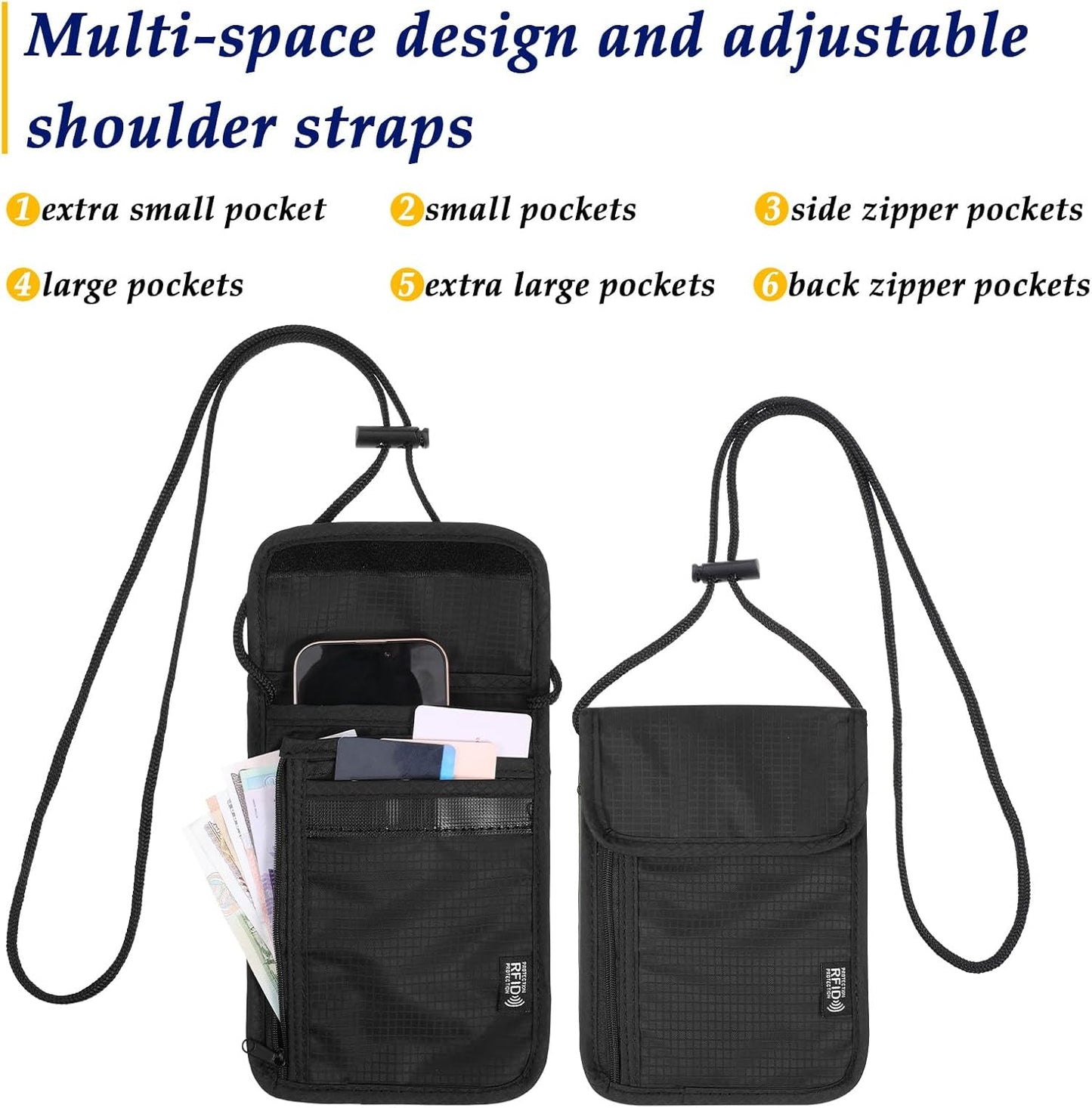 RFID Blocking Holder Travel Neck Wallet Neck Pouch Family Passport Holder Organizer Case Security Lightweight Passport Travel Wallet for Women Men