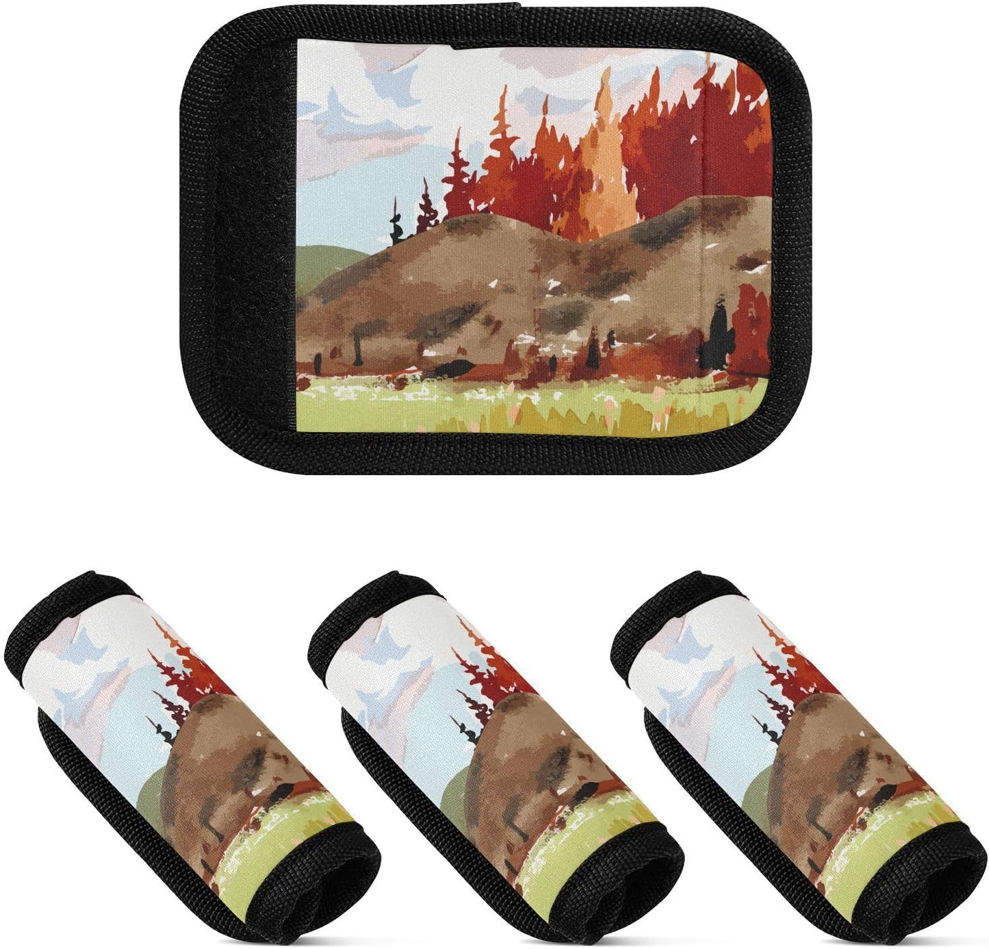 4 PC Luggage Handle Wrap Luggage Handle Covers Tags for Suitcase Bags Travel Luggage Handle Identifier Gripper Fall Landscape