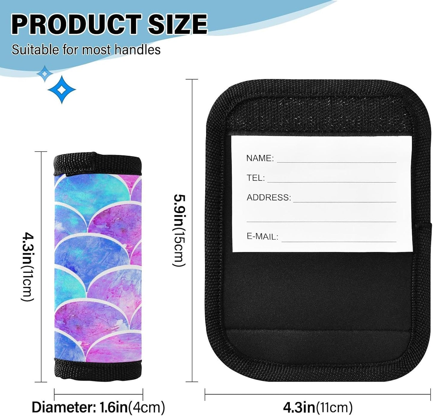 Mermaid Scales 2 Pack Luggage Handle Wraps Covers for Suitcase Identifiers Bag Tags Travel Accessories
