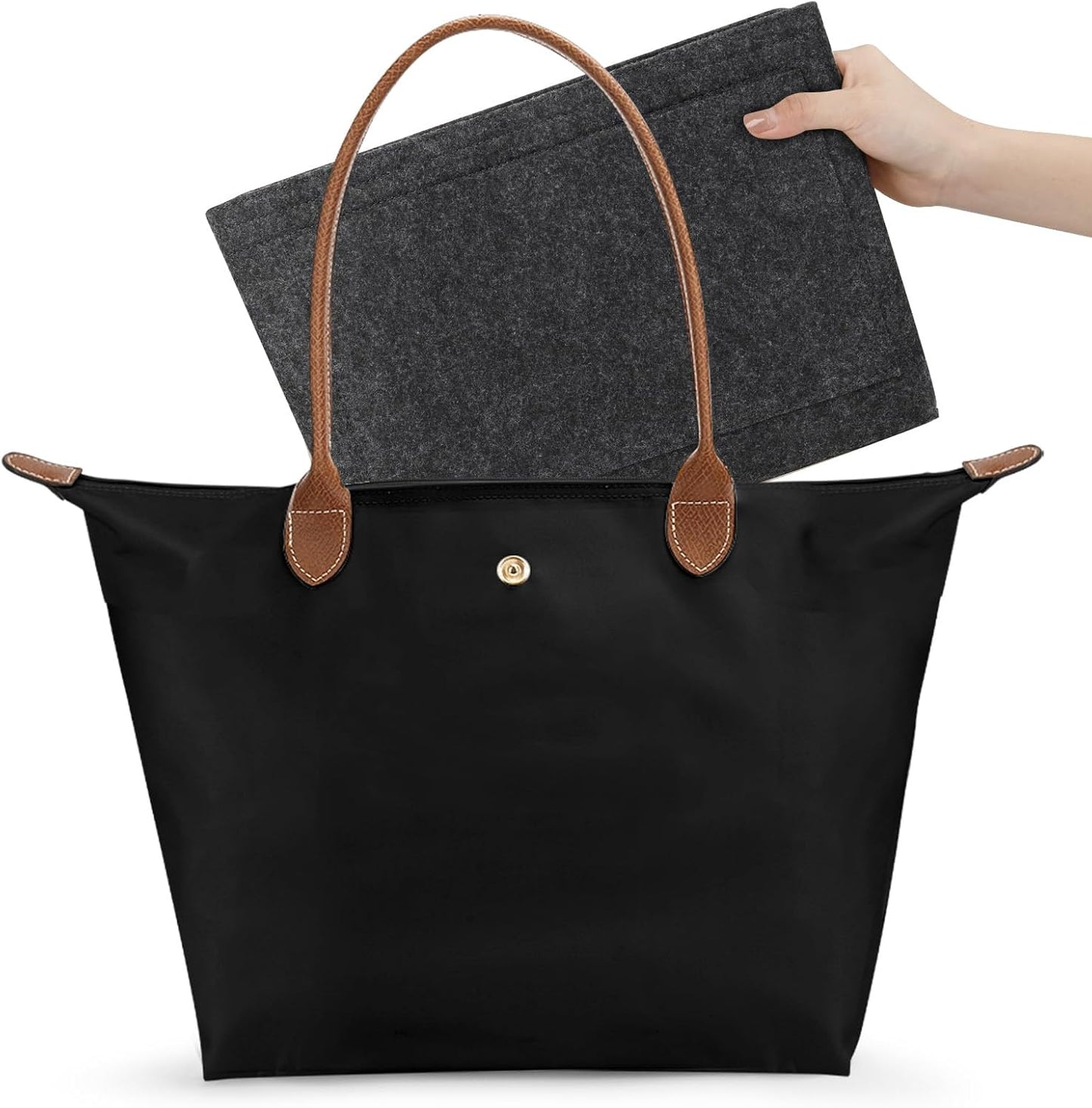 Tote Bag for Women with Purse Organizer Insert, Foldable Large Capacity Waterproof Nylon Bag for Travel, and Daily Use