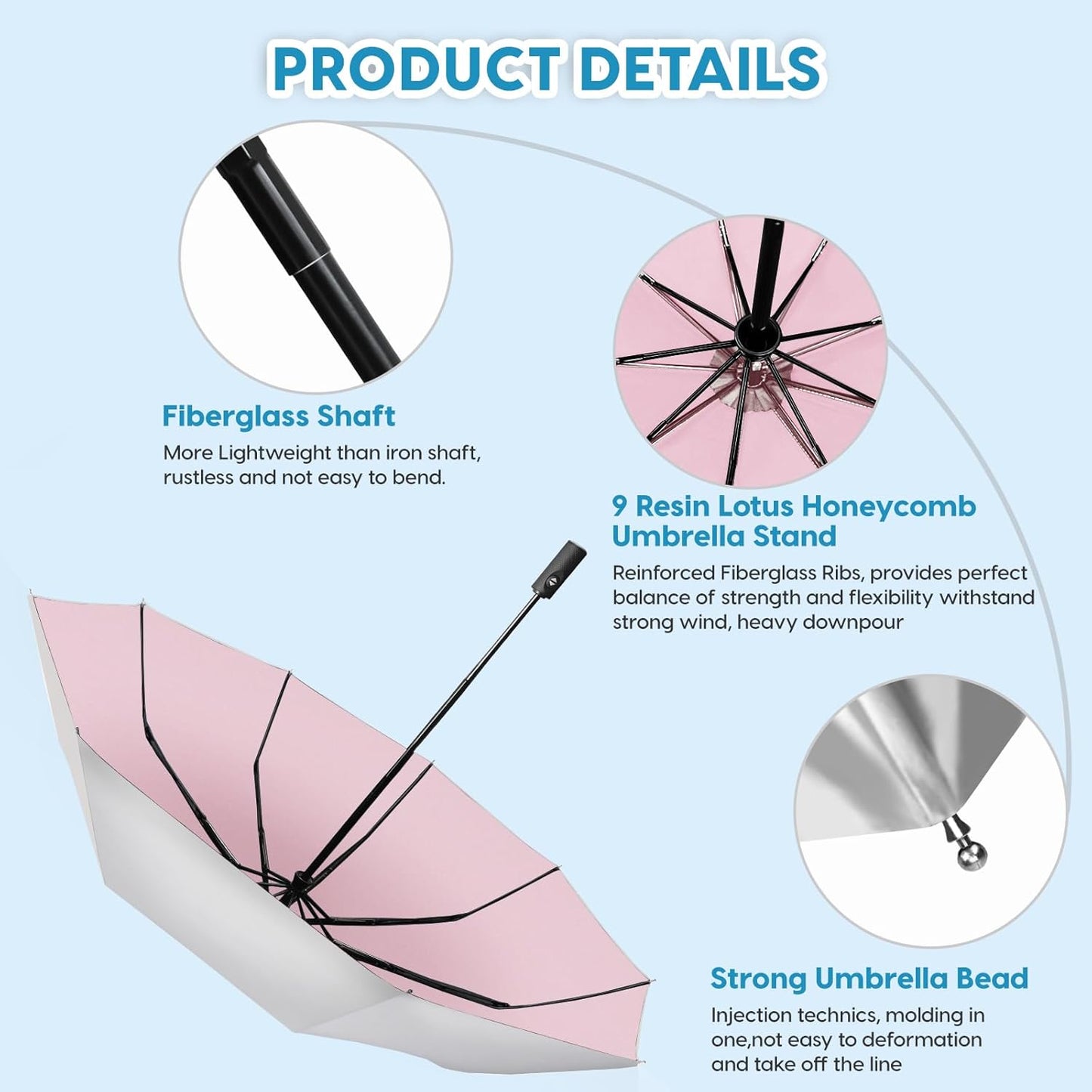 ZOMAKE UV Umbrella for Sun Protection UPF 50+,Travel Compact Sun Umbrellas UV Blocking Small Auto Open Portable for Walking