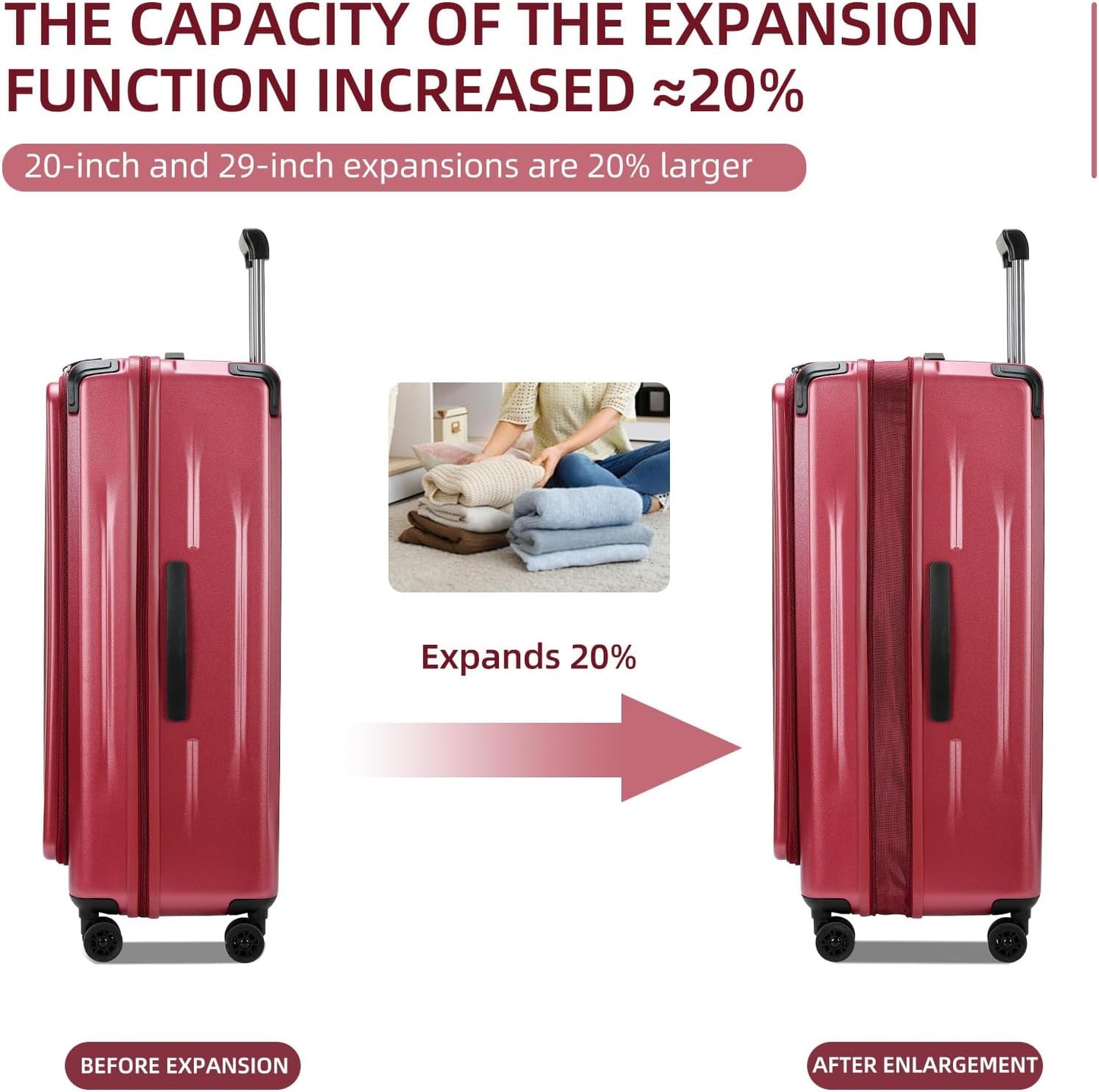 Premium Carry On Luggage, 20 Inch Top Opening Aluminum Frame Lightweight Airline Approved ABS+PC Hard Shell Suitcases with Silent Wheels, TSA Lock, Front Pocket and Wet-dry Separated Six-piece Set