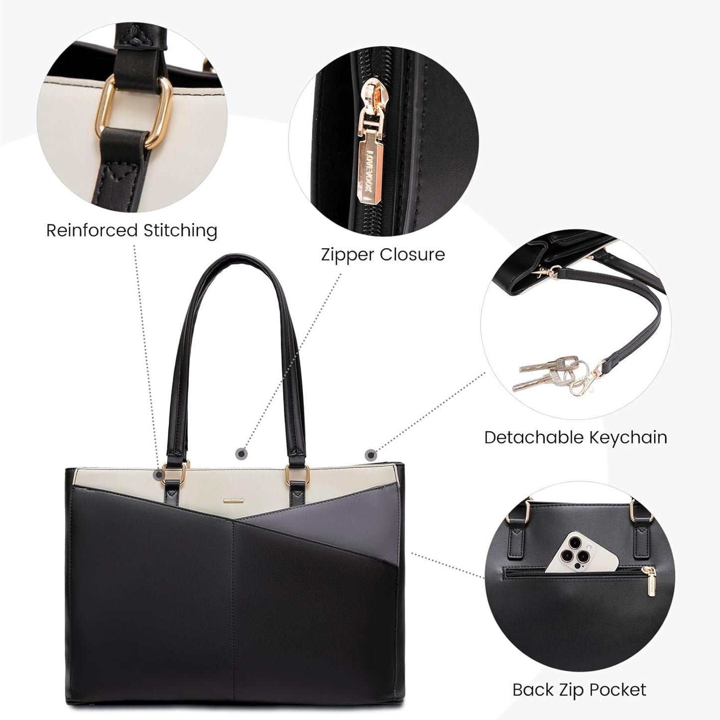 LOVEVOOK Laptop Bag for Women, 15.6 inch Laptop Tote Work Teacher Bags Cancas Computer Shoulder Bag,Black/Gray/White