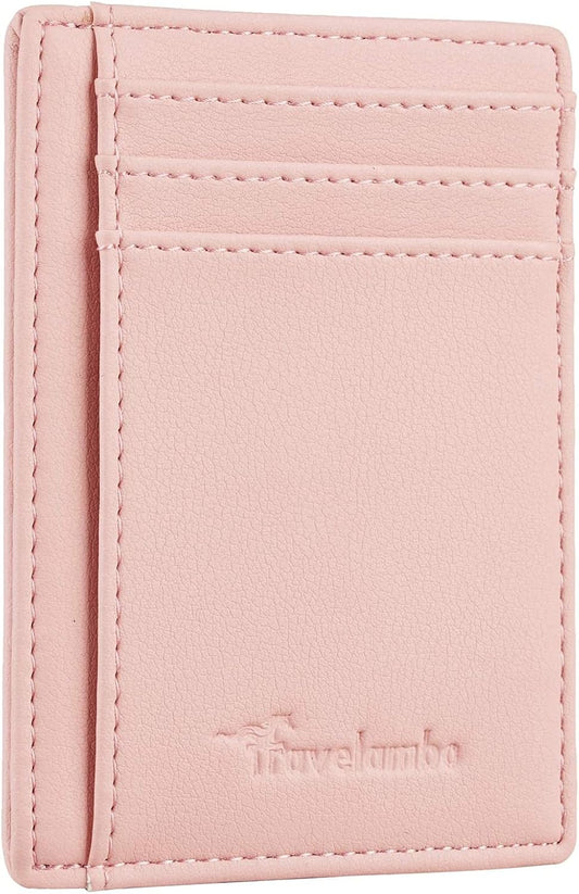 Travelambo Front Pocket Minimalist Leather Slim Wallet RFID Blocking Medium Size
