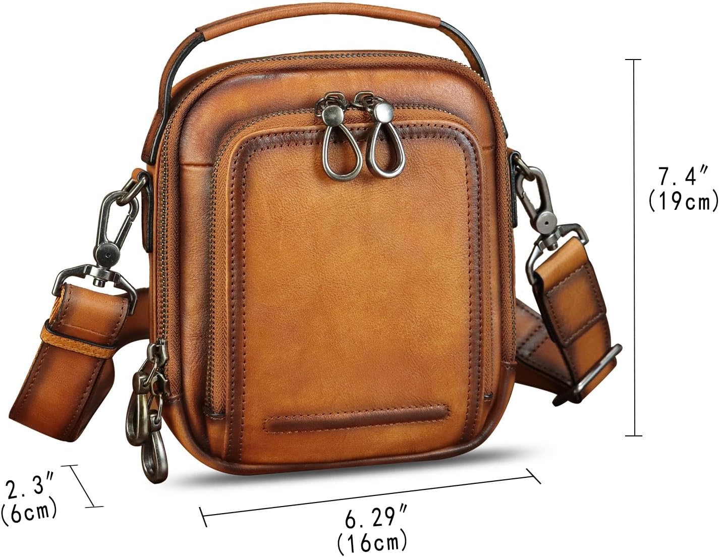 IVTG Genuine Leather Messenger Bag for Men Small Sling Purse Crossbody Shoulder Bags Satchel for Work Business Handbags