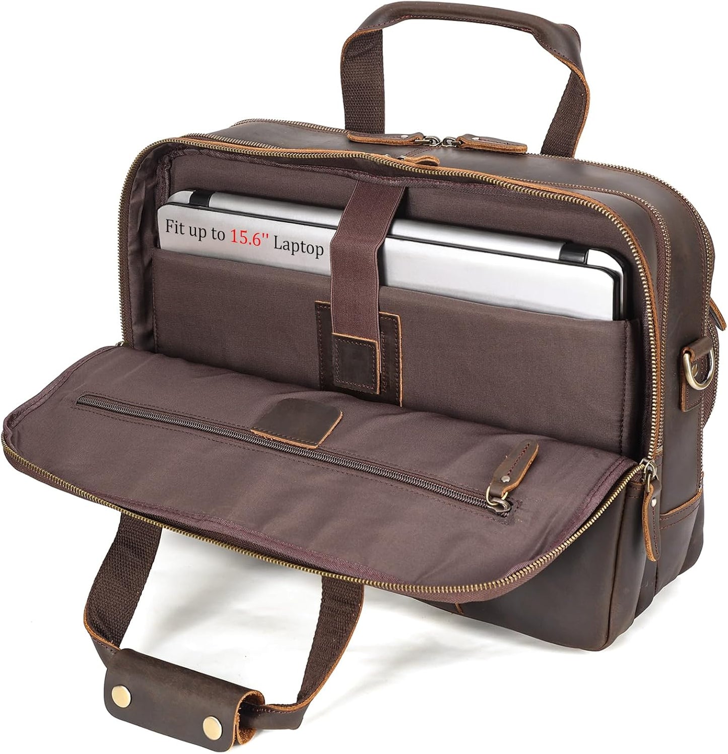 Polare X-Large 18" Full Grain Leather Briefcase For Men Business Travel Case Messenger Bag Fits 17.3" Laptop