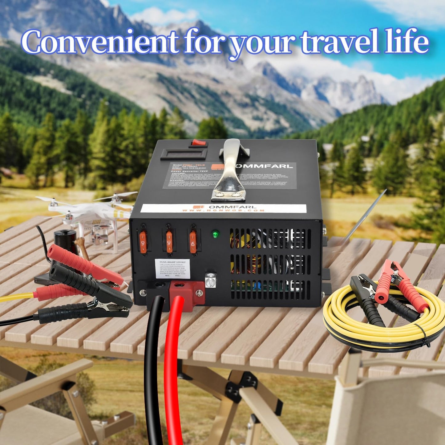 75 amp Power Converter for rv Camper with Handle and 15ft Cables,Battery Chargers with 3 Stage Smart Charging Mode for rv 110/120 VAC to DC 12V, with Voltage Display