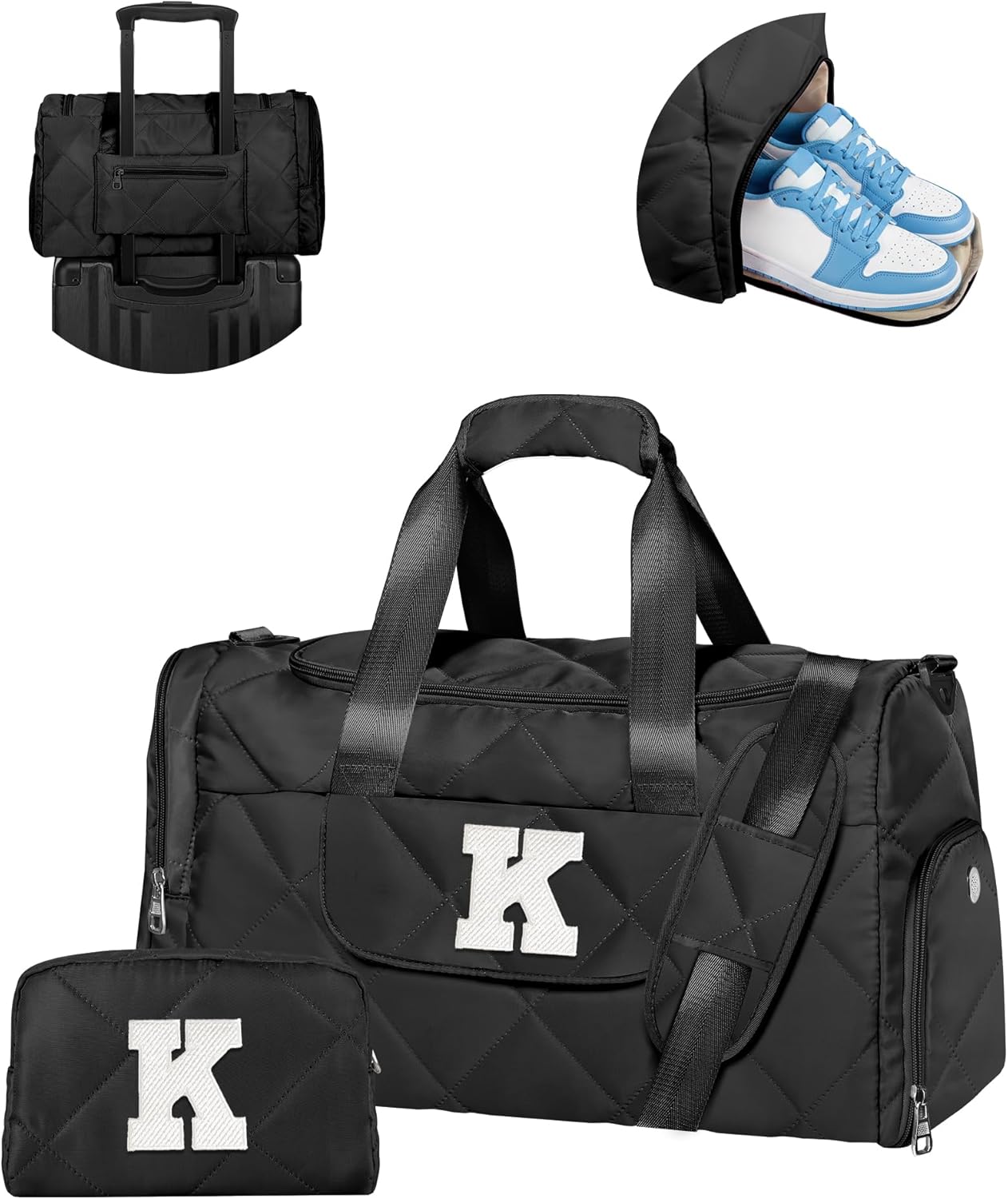 Birthday Gifts for Teen Girls Women, Initial Duffle Bag for Travel, Unique Weekender Bag with Toiletry Bag, Gym Bag with Wet Separation, Gift Idea for Christmas, Anniversary, Girls Weekend