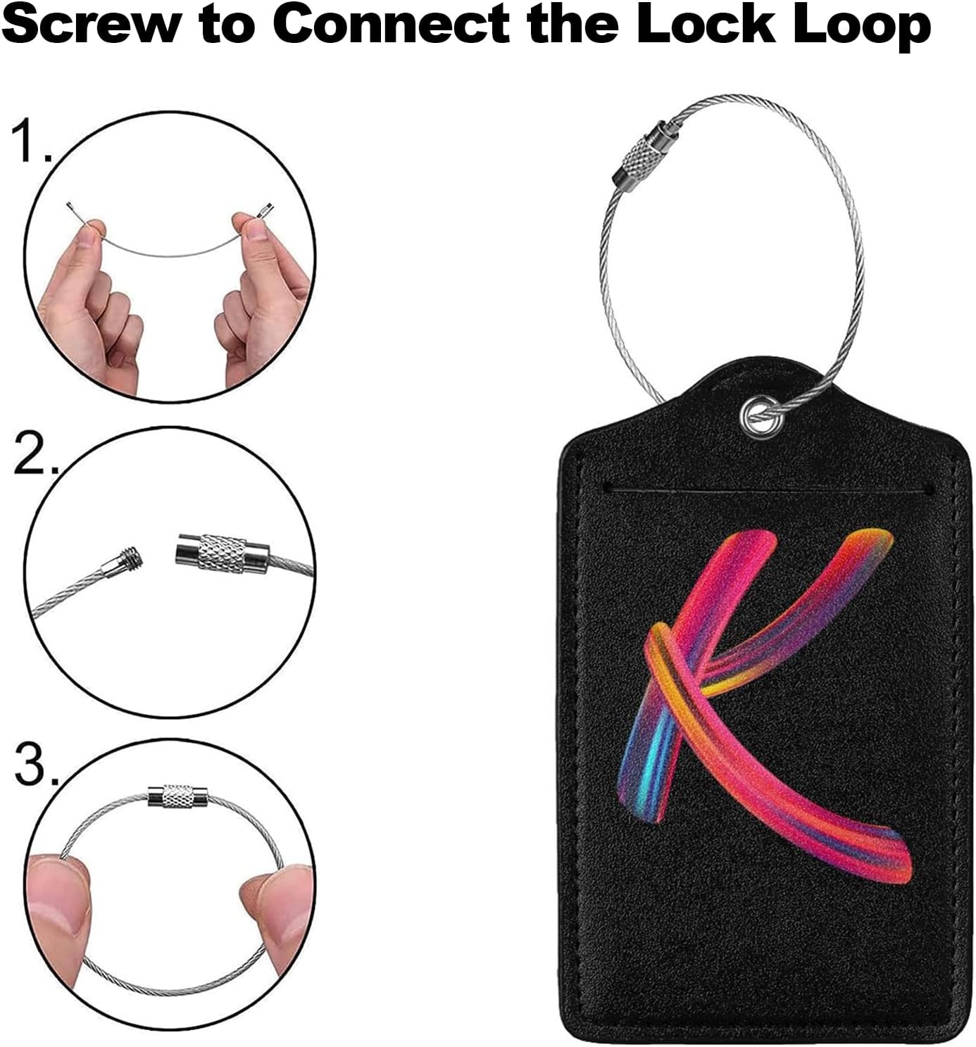 2 Pack Initial Luggage Tags for Suitcase, Colorful Letter Design Cruise Name Bag Tags, Novelty Baggage Identifiers with Full Privacy Cover, Leather ID Label for Women Men Kids Travel, Rainbow Letter K
