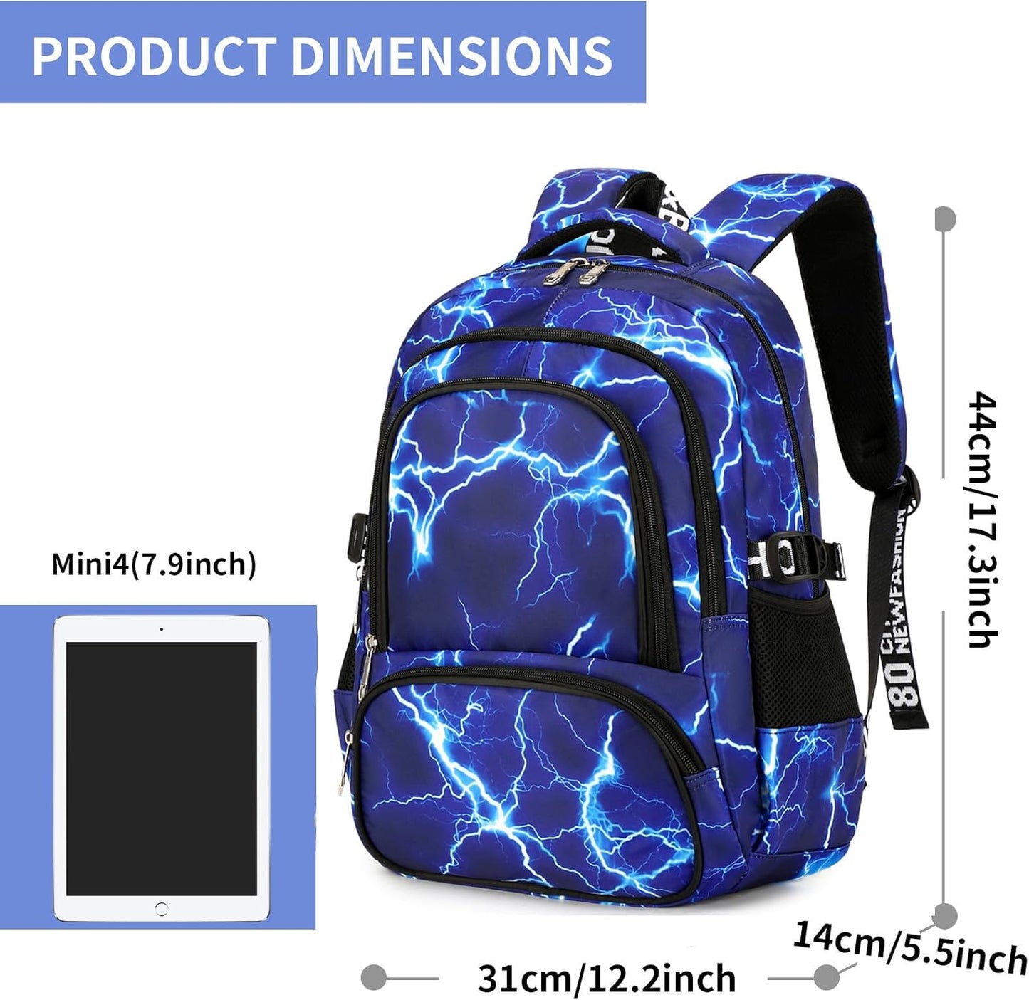 Camo Backpack for Kids, Lightweight Camo Backpack Elementary Middle School Backpack Water Repellent Bookbag (Lightning Blue 2 in 1)