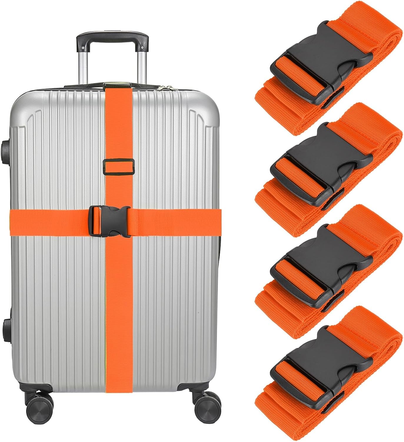 MECCANIXITY Luggage Straps with Quick-Release Buckle Adjustable Suitcase Belt Strap for Suitcase Briefcase Backpack Travel, Orange-Red, Pack of 4