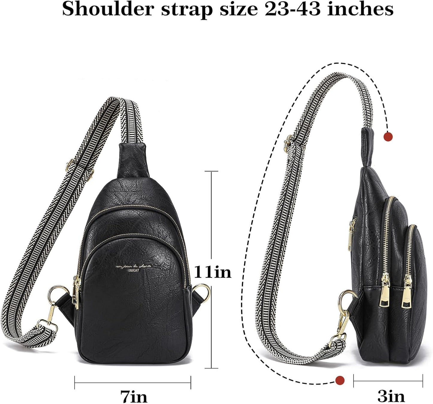 INICAT Crossbody Sling Bags Travel Cross Body Purses Faux Leather Fanny Packs Chest Bag for Women