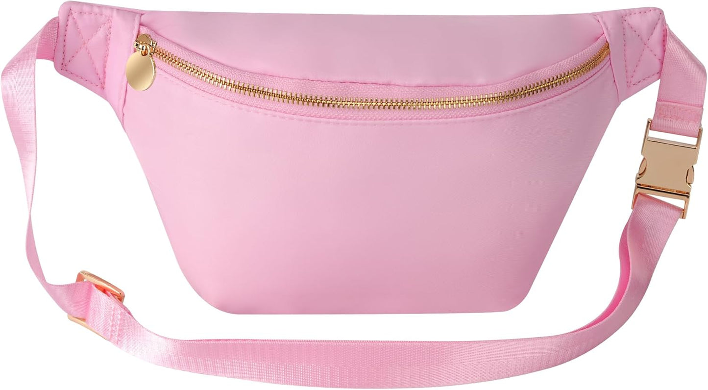 Fanny Pack Travel Belt Bag Stadium Sling Bags Approved Water-resistant Nylon Crossbody Bags for Women (Light Pink)