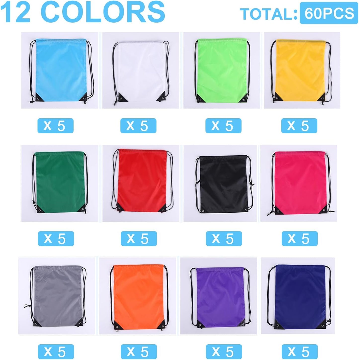 60PCS Drawstring Backpack,Drawstring Bags,Sport Bag Bulk Gym Cinch Bag Sack for Women Men Outdoor Sports,12 Colors (60 PCS)