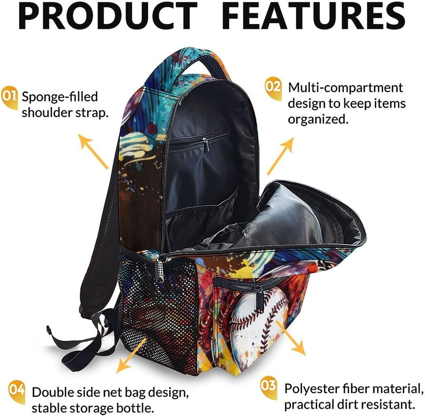 Kids Backpack for Boys, Baseball Backpacks Gifts for Children Students, 17'' Lightweight Baseball
