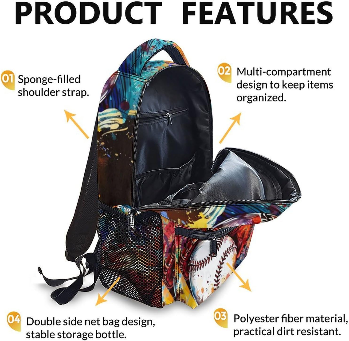 Kids Backpack for Boys, Baseball Backpacks Gifts for Children Students, 17'' Lightweight Baseball