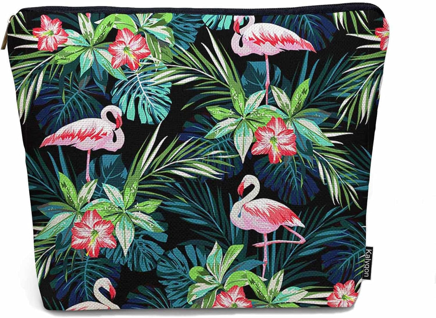 Makeup Bag Purse Flamingo, Tropical Palm Leaves Hibiscus Cosmetic Bags For Women Flamingo Pink