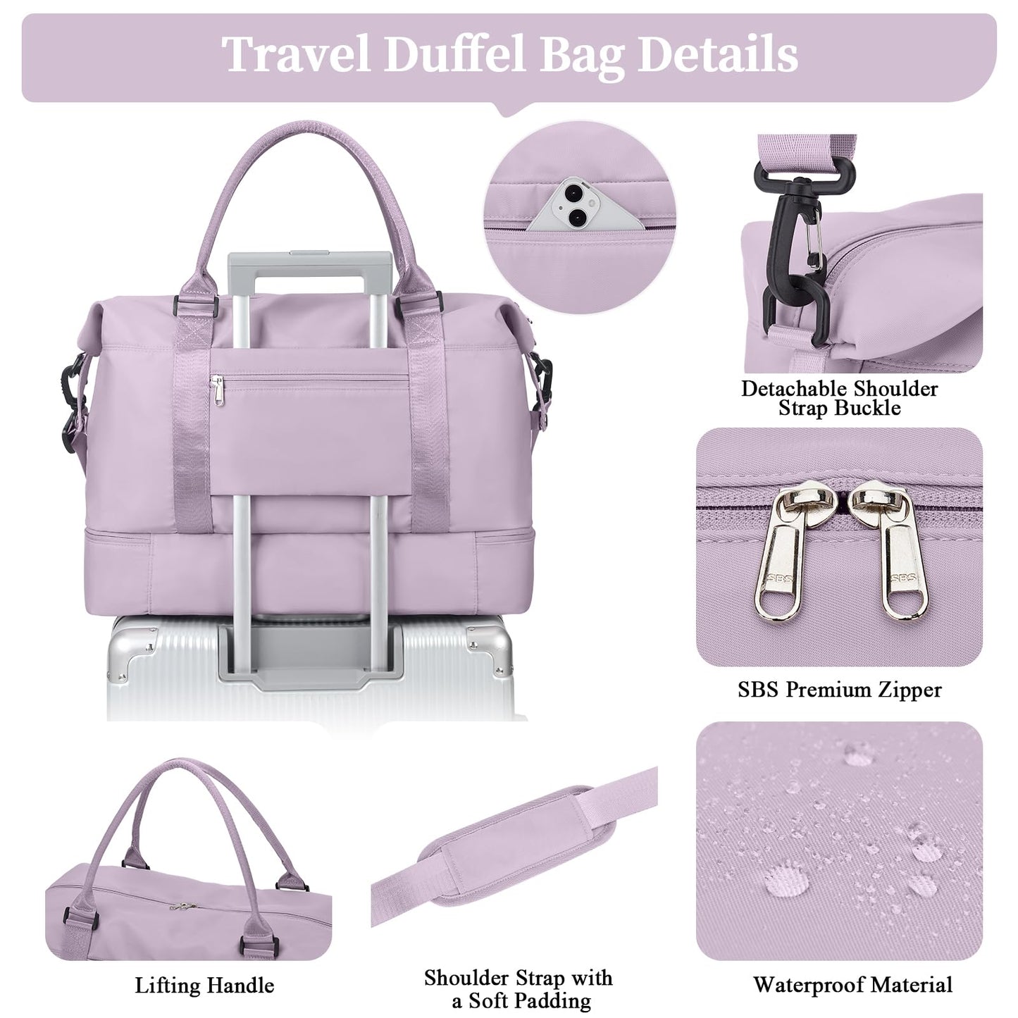 Weekender Bags for Women, Personal Item Travel Bag with Shoes Compartment