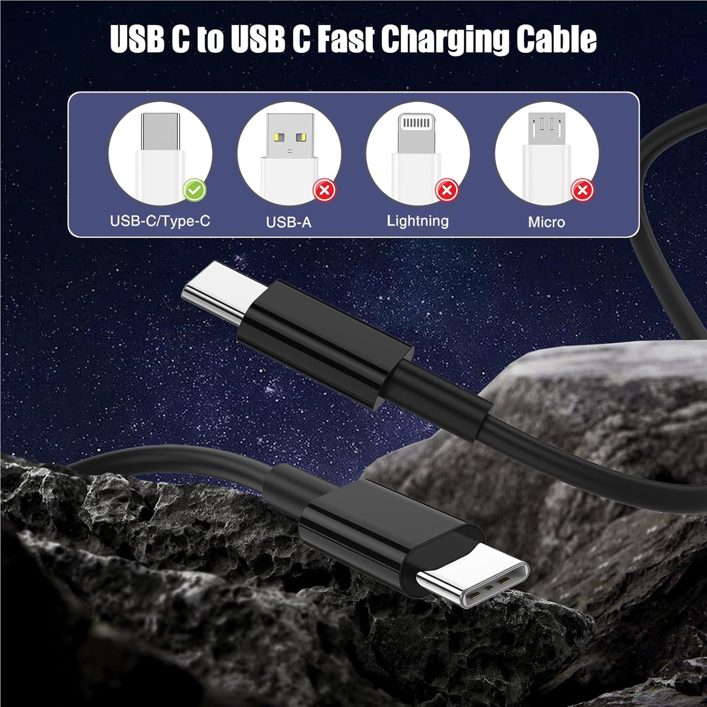 3-Pack Black 3.3FT 60W USB C to USB C Cable, Type C Fast Charging Cable for iPhone Air 17 16e 16 15 Pro Plus Pro Max，for Galaxy S25/S24, for iPad Pro/Air/mini, for MacBook Pro/Air and More