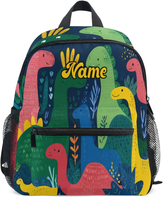 Custom Colorful Dinosaurs Preschool Backpack for Toddler Boy Girl,Personalized Backpack with Name Text, Customization Kindergarten School Bookbags - S