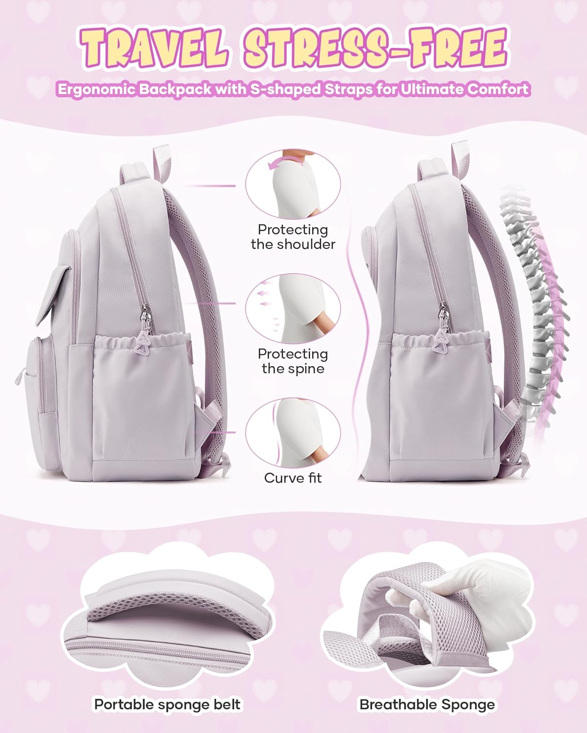 School Backpack for Women Men Cute Backpack for College Students Lightweight High School bag for Teens Girls Boys Waterproof Casual Daypacks Bookbag(Purple)