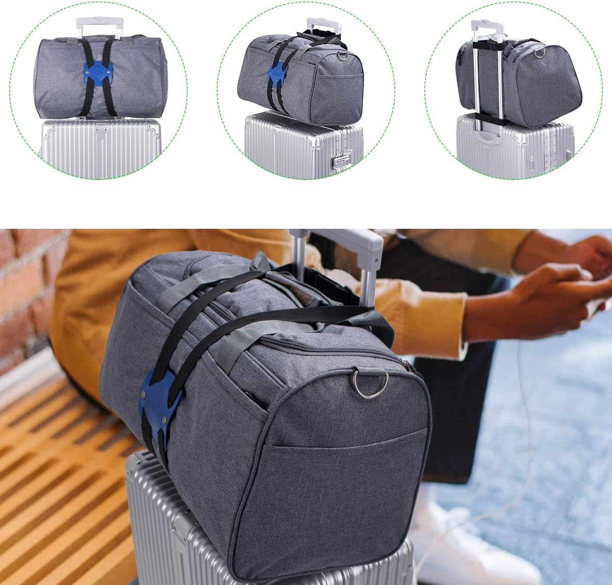 Luggage Straps for Suitcases,Travel Belt for Luggage Over Handle, Adjustable High Elastic Luggage Straps for Suitcases TSA Approved for Connecting Your Luggage (Blue)