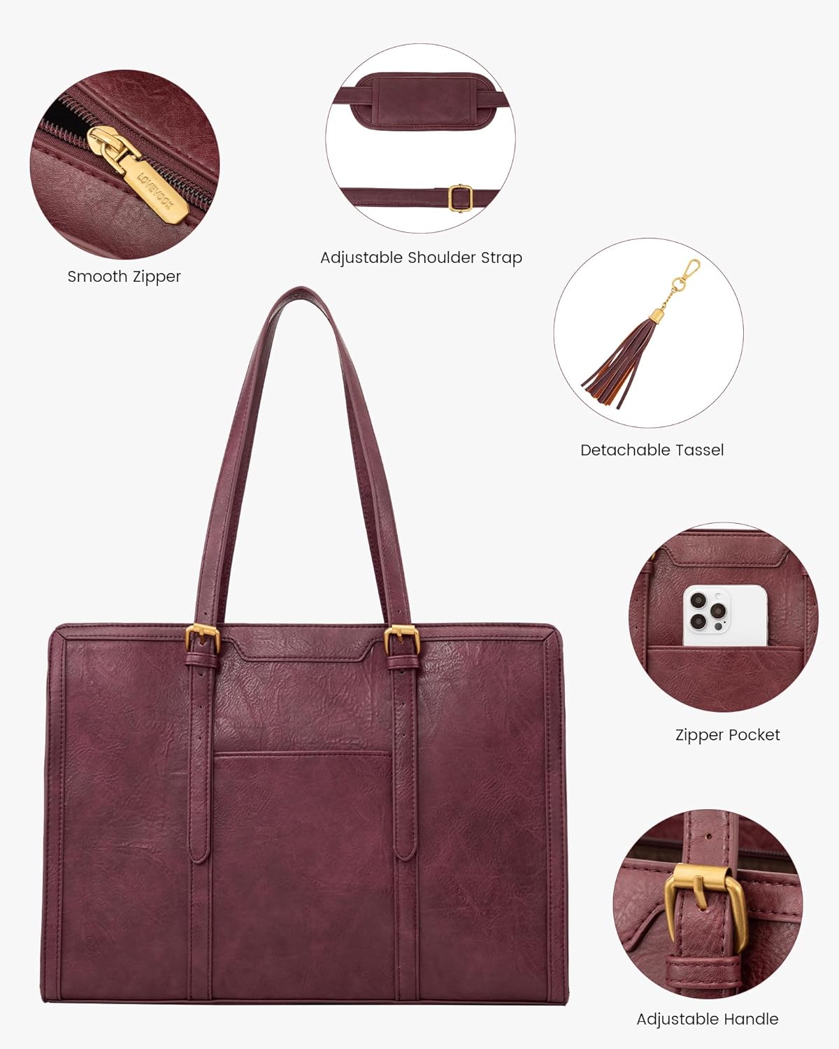 LOVEVOOK Laptop Bag for Women Vintage Leather Work Tote 15.6 inch Large Capacity Computer bag with Clutch Purse for Office, Travel, School, Casual
