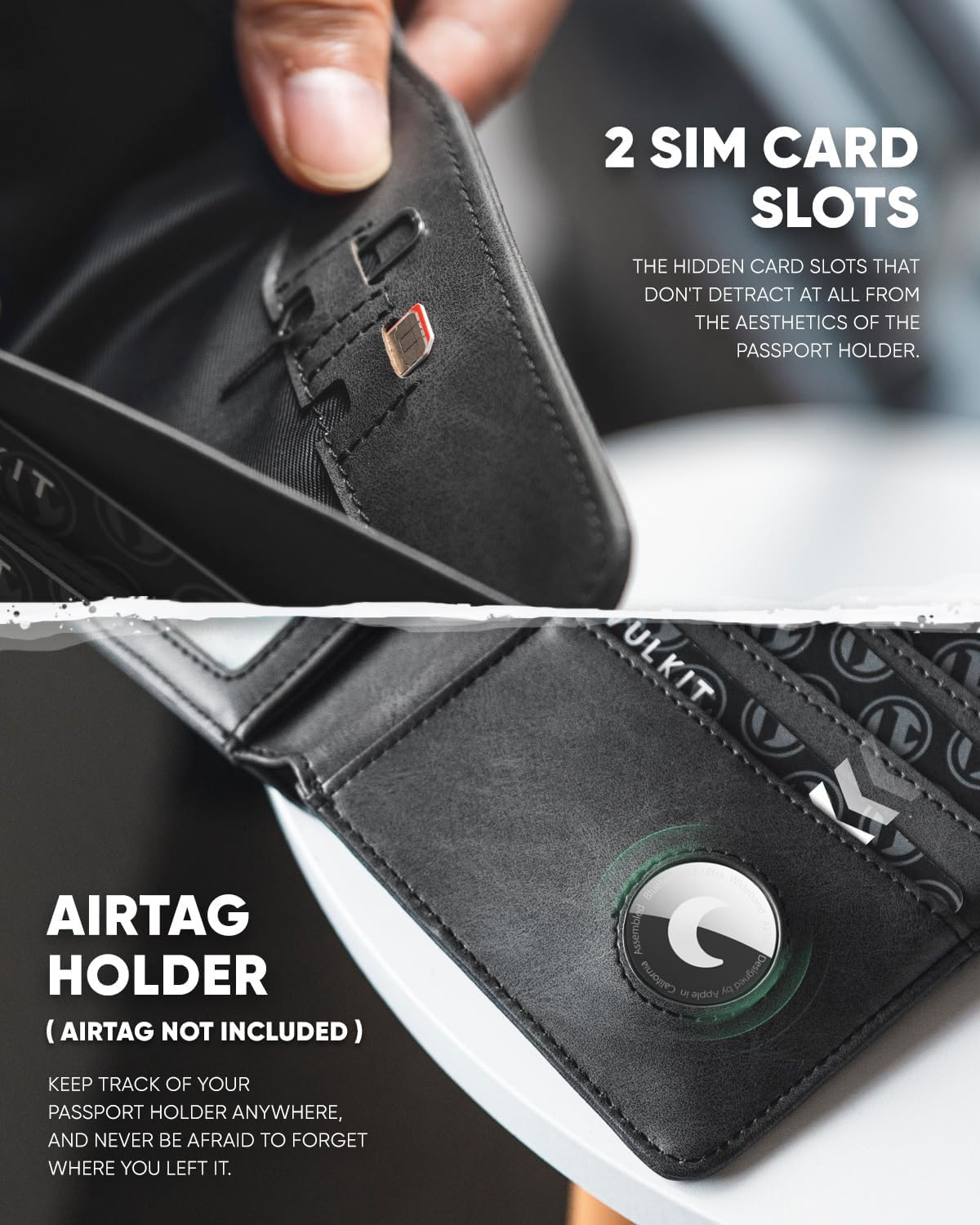 Real Leather Wallet Airtag Compatible RFID Bifold Travel Card Holder Black (Black)
